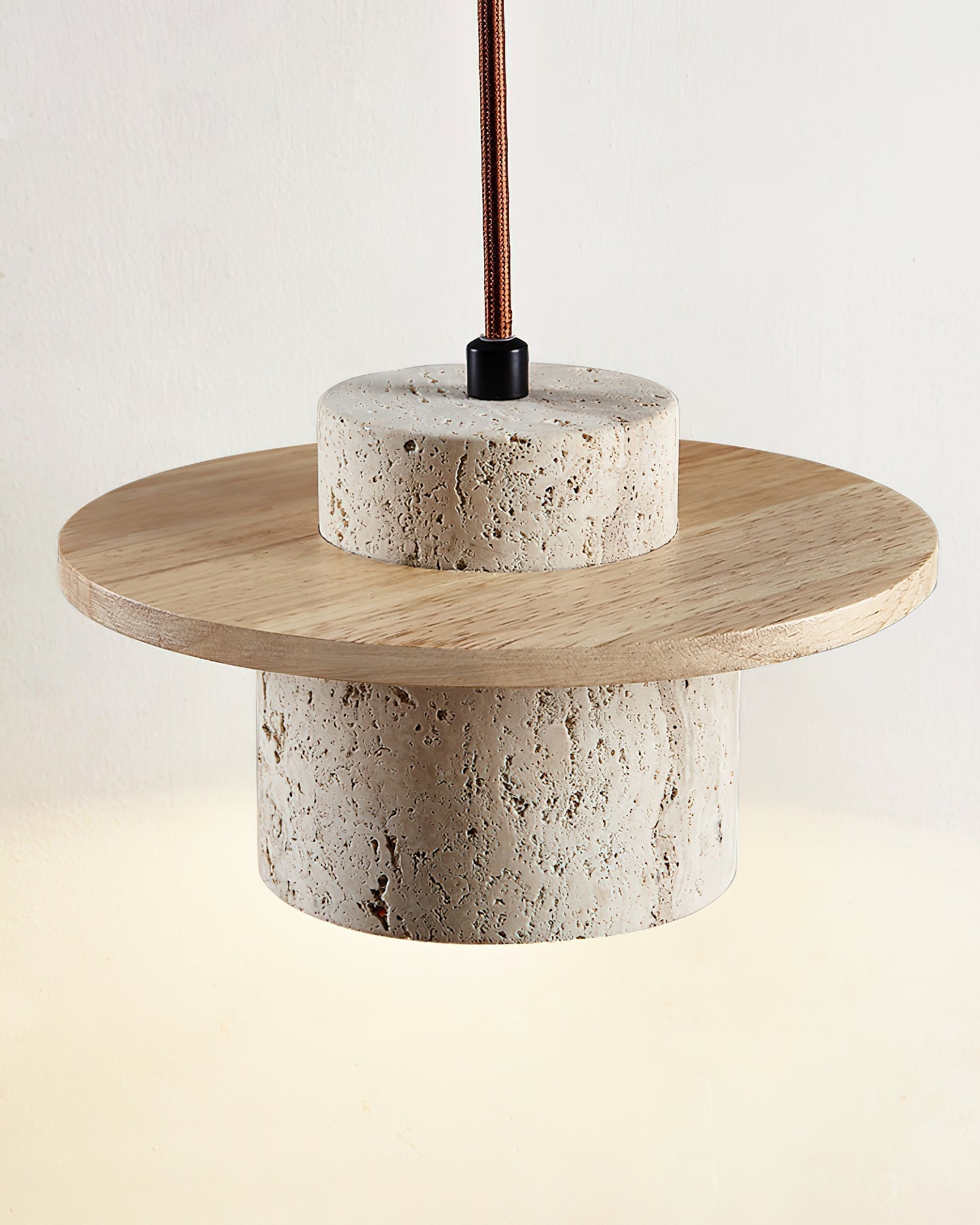 Ritta Pendant Light Travertine Cylinder Disc Wood - Letslighting