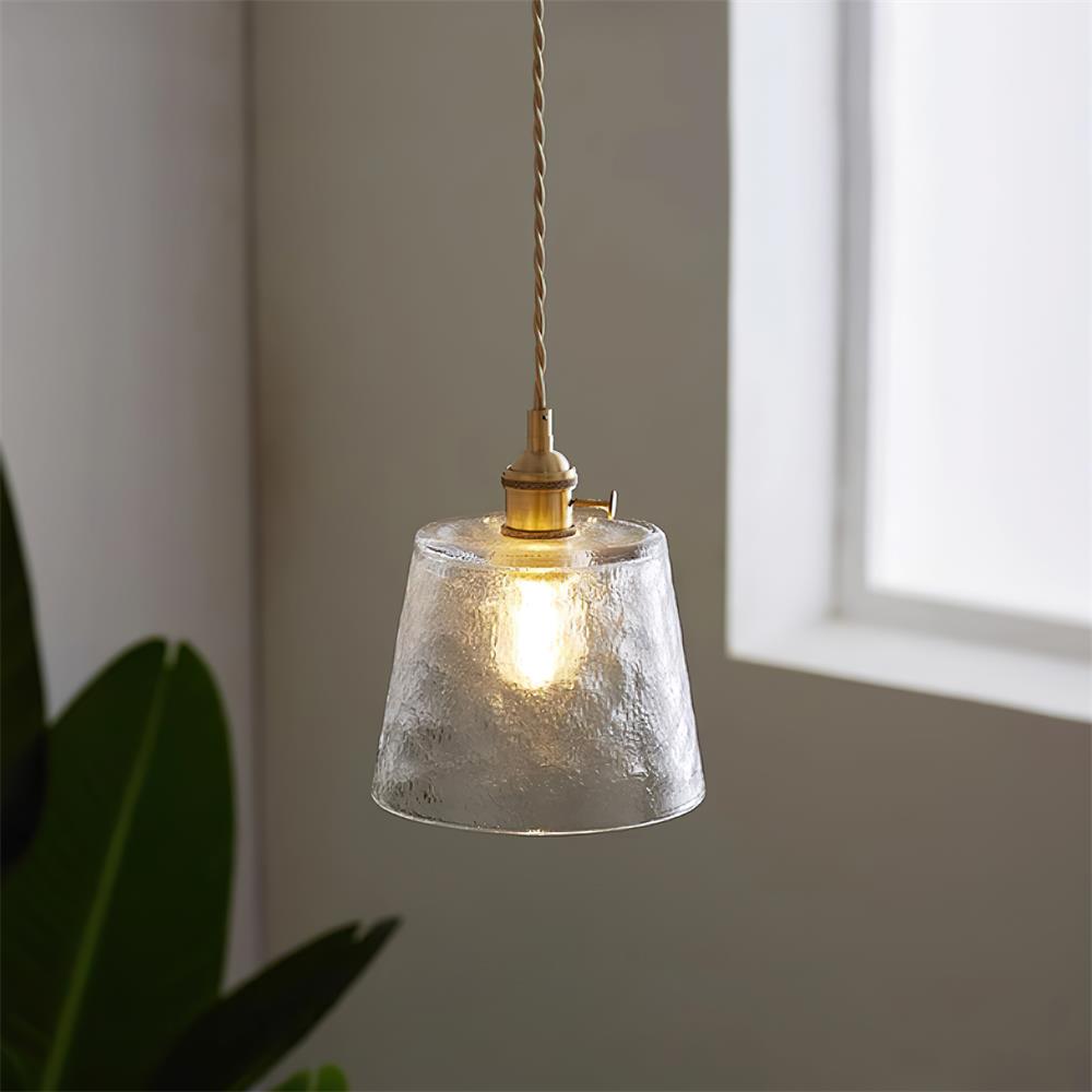 Pendant Lamp Brass and Glass Textured Shade Artisan Vintage Accent - Letslighting