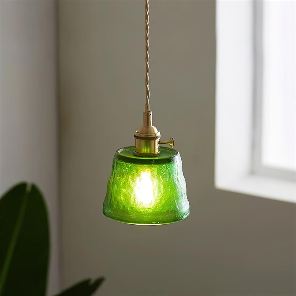Pendant Lamp Brass and Glass Textured Shade Artisan Vintage Accent - Letslighting