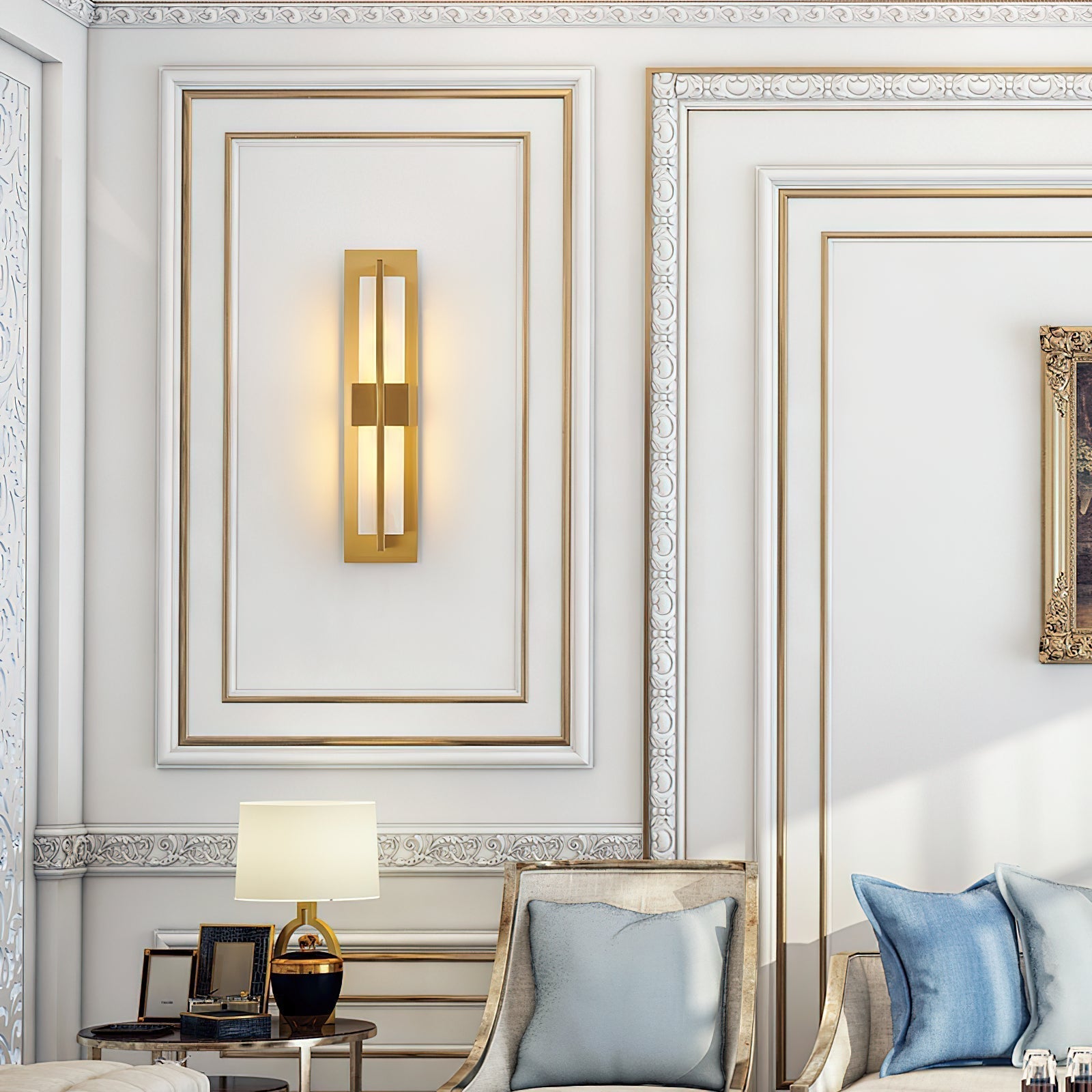 Yale LED Modern Minimalist Brass Alabaster Sconce Wall Lamp - Lamp Copper