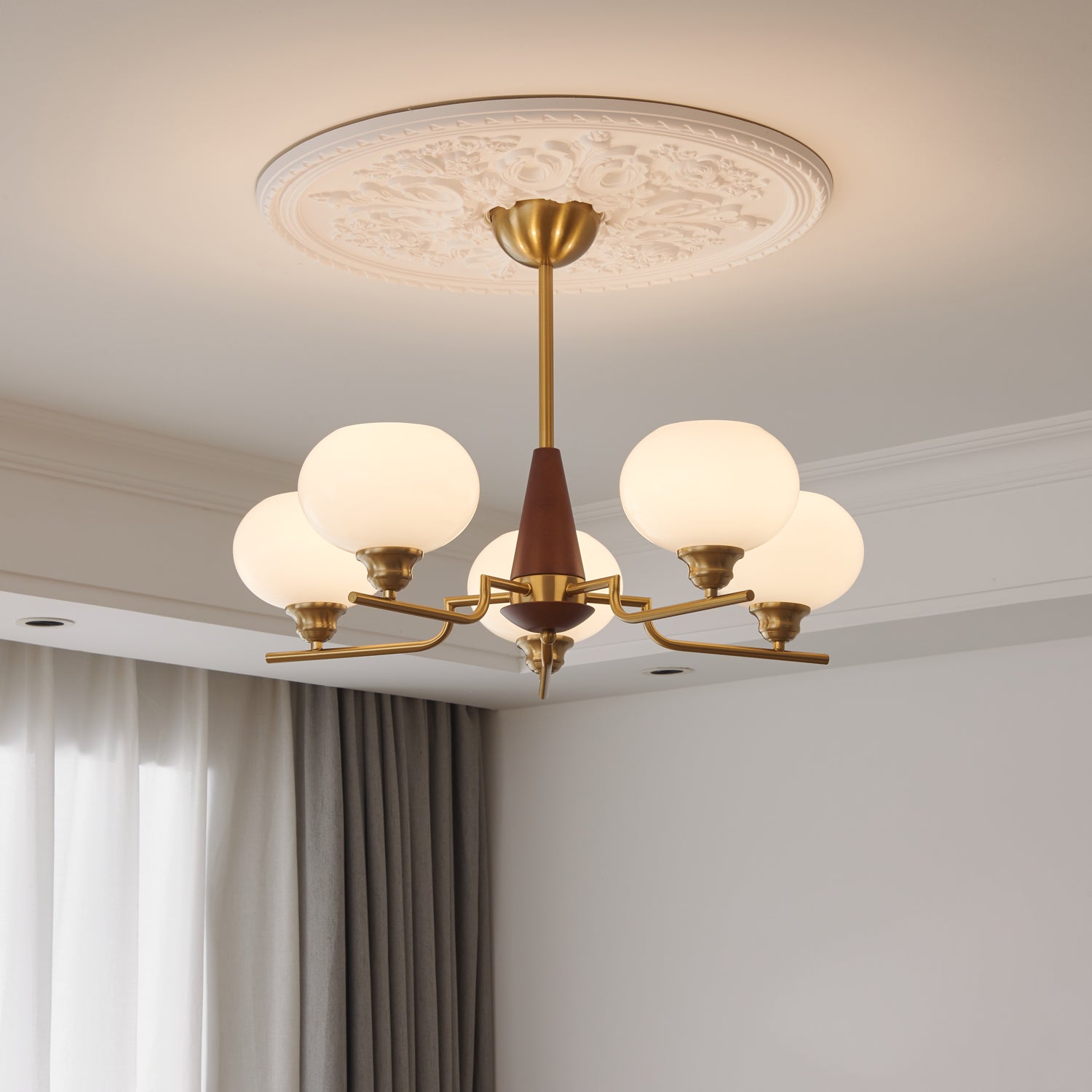 Celeste Sphere Walnut Chandelier - Letslighting