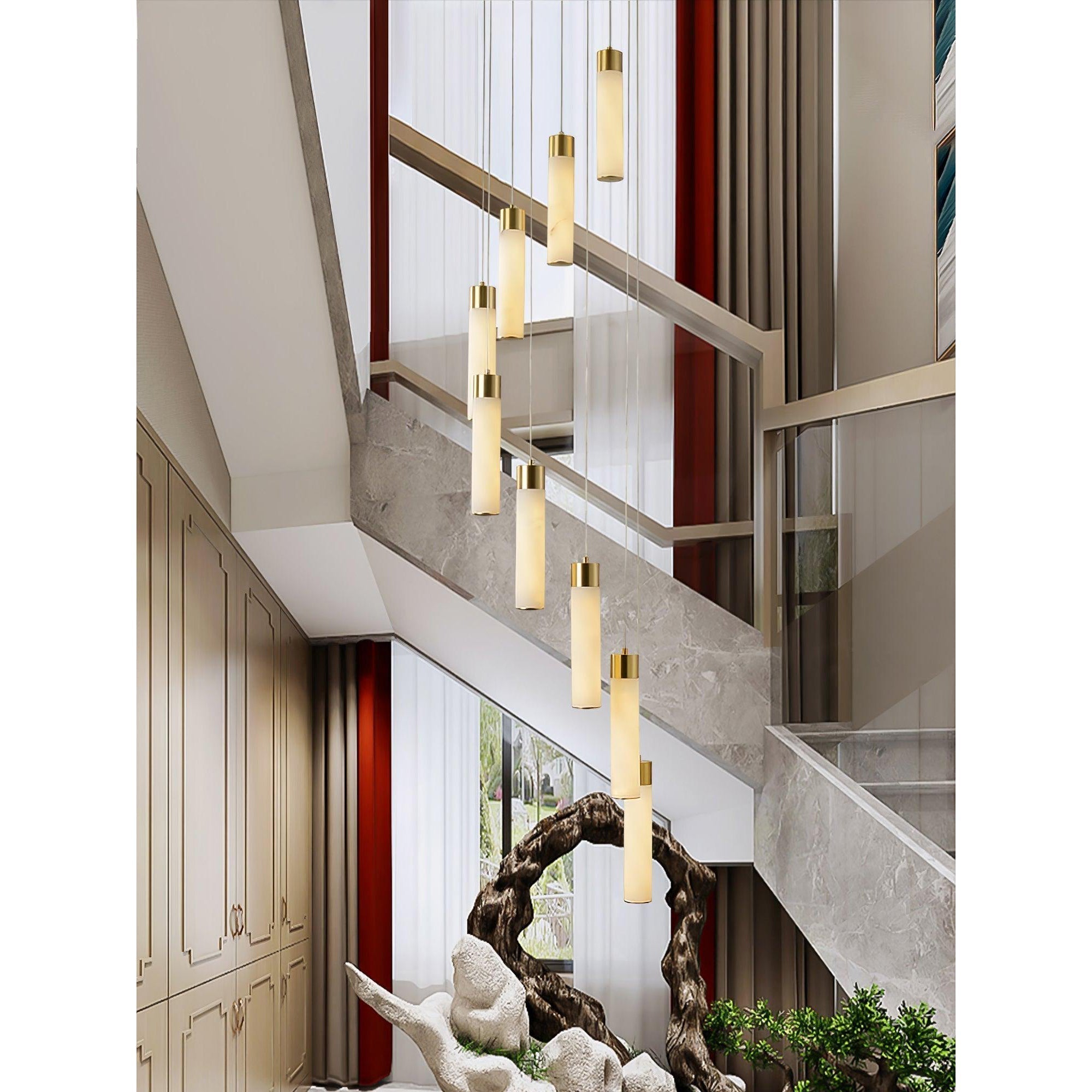 Zeal Modern Minimalist Cascade Alabaster Chandelier - Lamp Copper