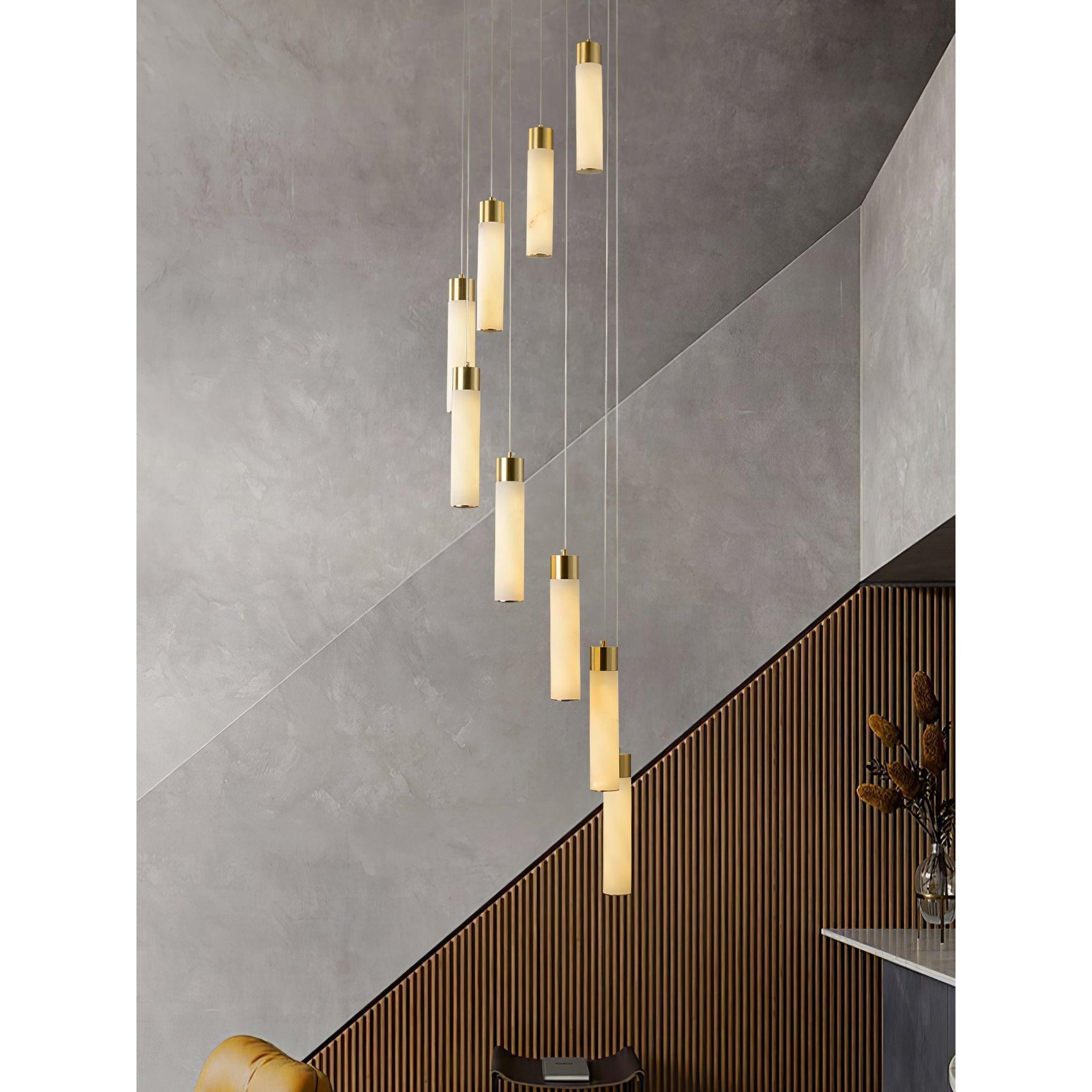 Zeal Modern Minimalist Cascade Alabaster Chandelier - Lamp Copper