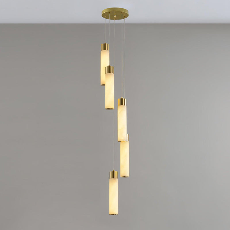 Zeal Modern Minimalist Cascade Alabaster Chandelier - Lamp Copper