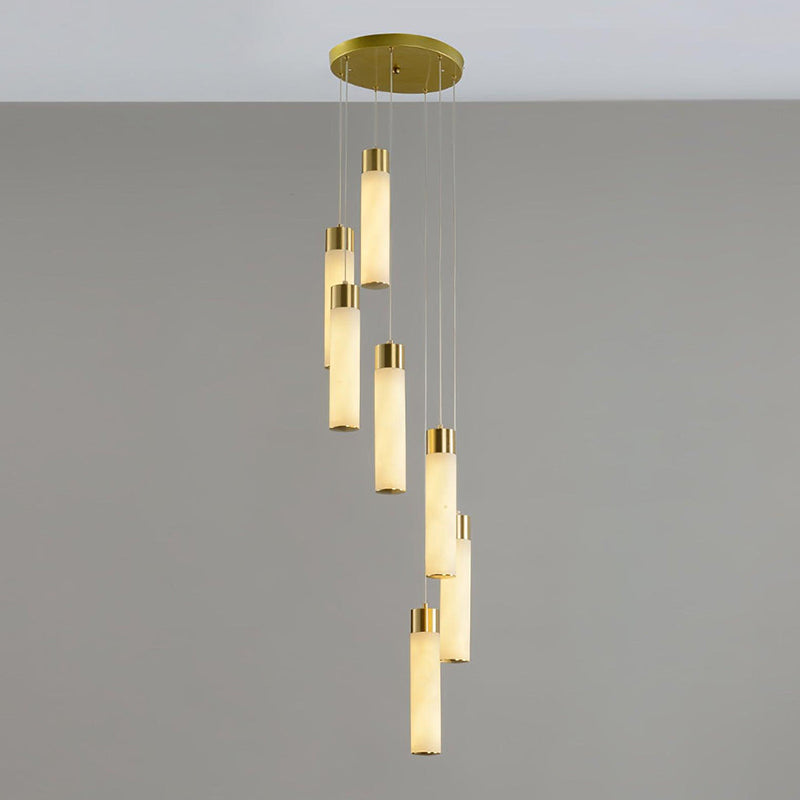 Zeal Modern Minimalist Cascade Alabaster Chandelier - Lamp Copper