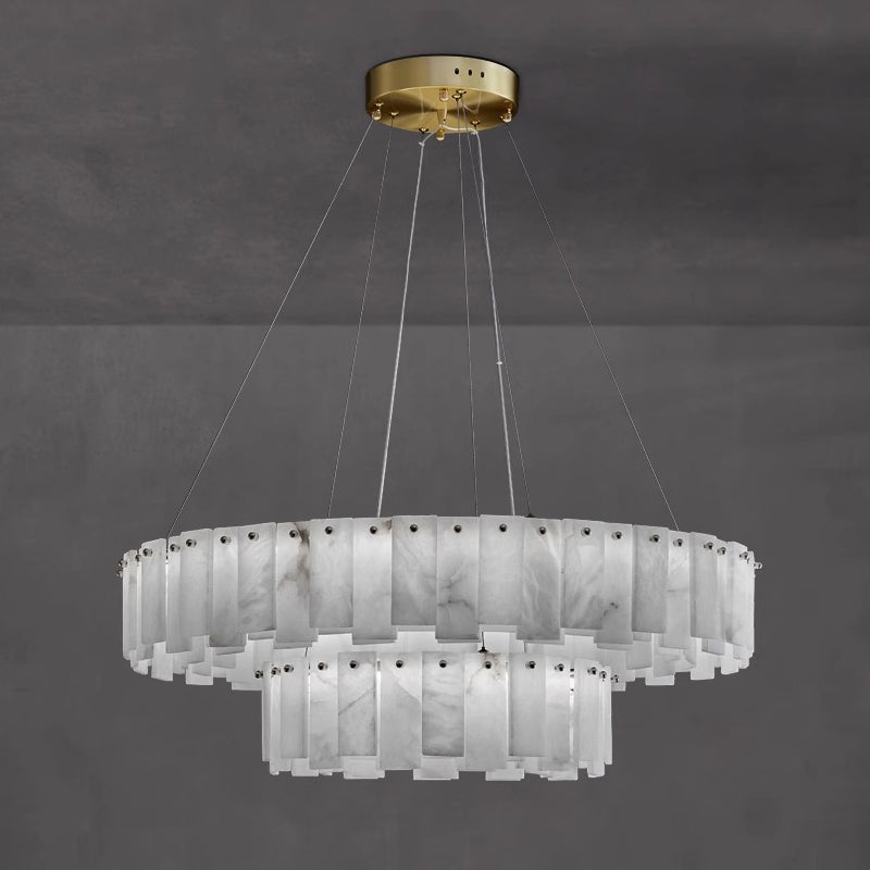 Aero Postmodern Luxury Round Brass Alabaster Chandelier - Lamp Copper