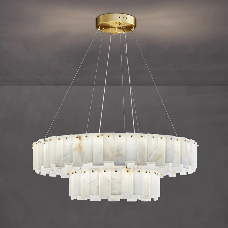 Aero Postmodern Luxury Round Brass Alabaster Chandelier - Lamp Copper