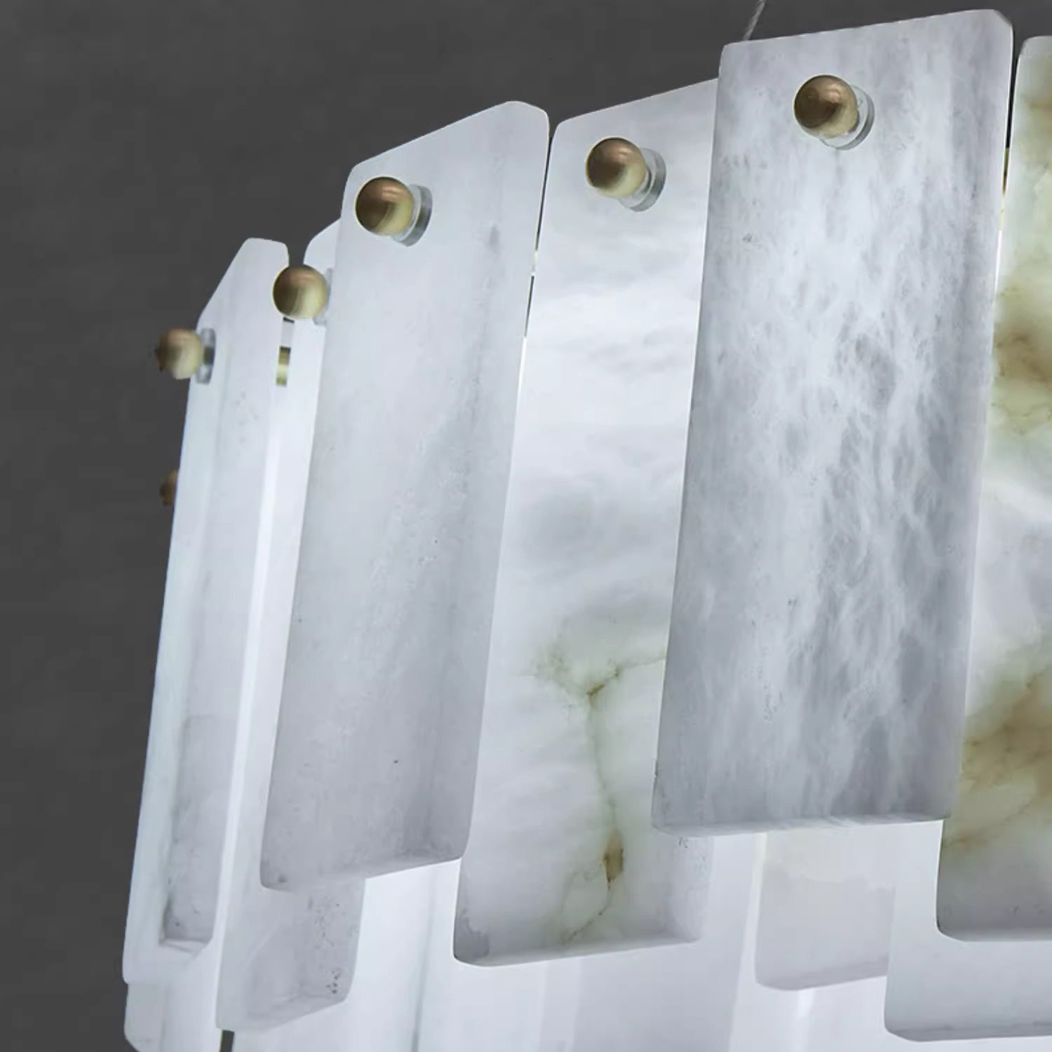 Aero Postmodern Luxury Round Brass Alabaster Chandelier - Lamp Copper