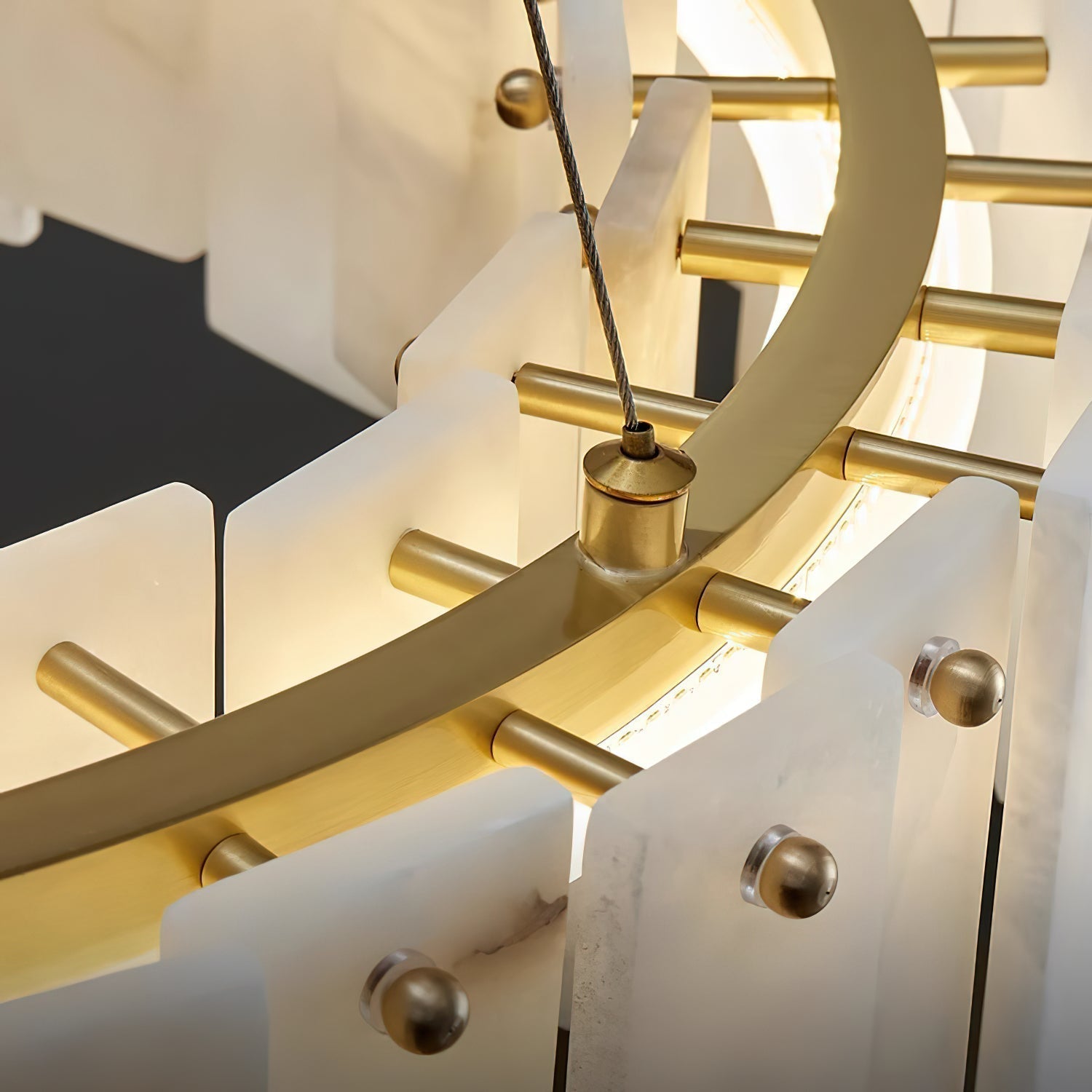 Aero Postmodern Luxury Round Brass Alabaster Chandelier - Lamp Copper