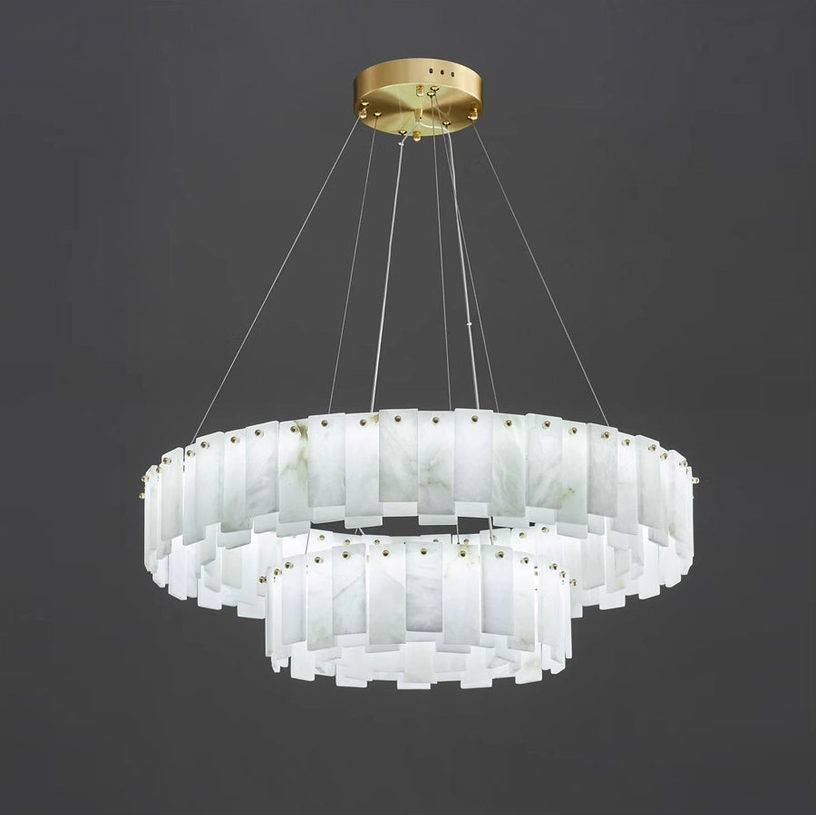 Aero Postmodern Luxury Round Brass Alabaster Chandelier - Lamp Copper