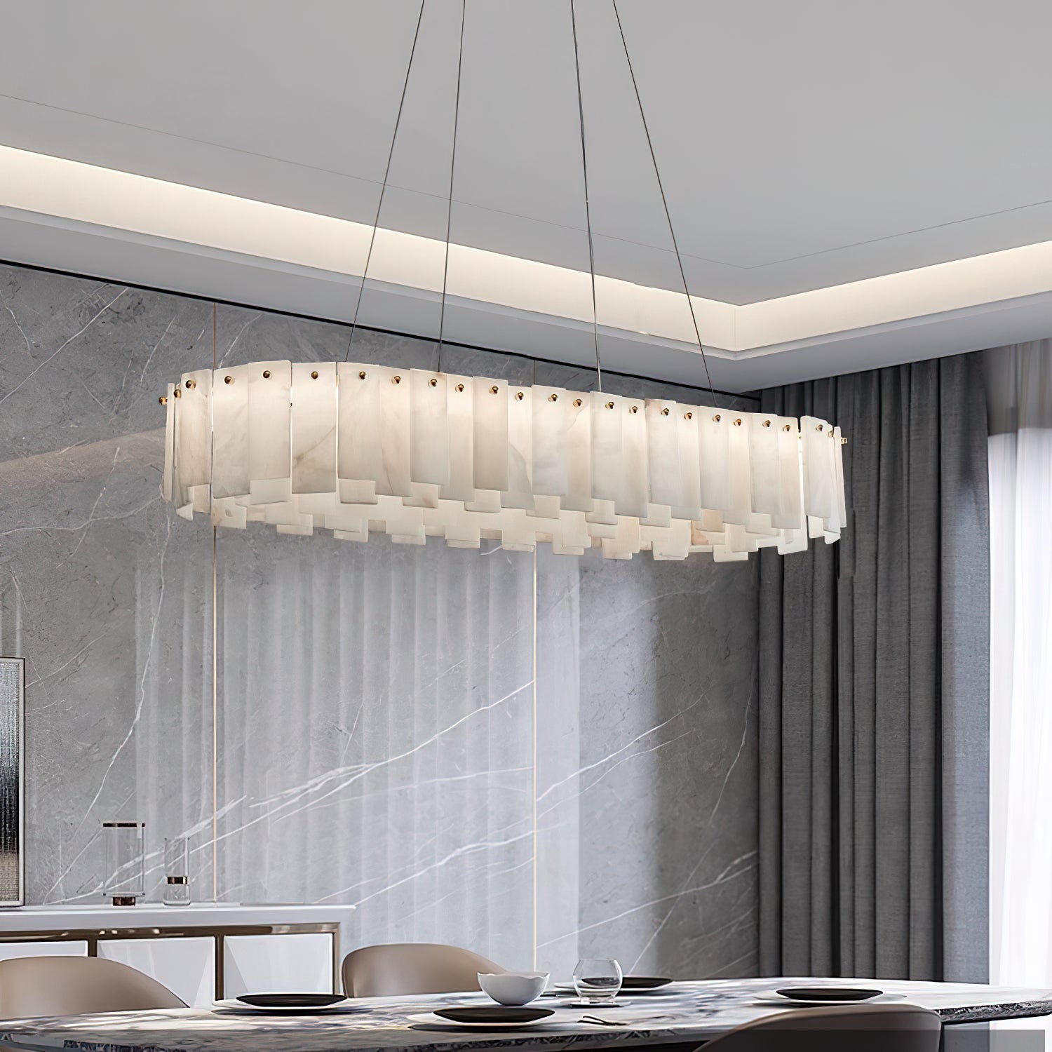 Aero Postmodern Luxury Round Brass Alabaster Chandelier - Lamp Copper