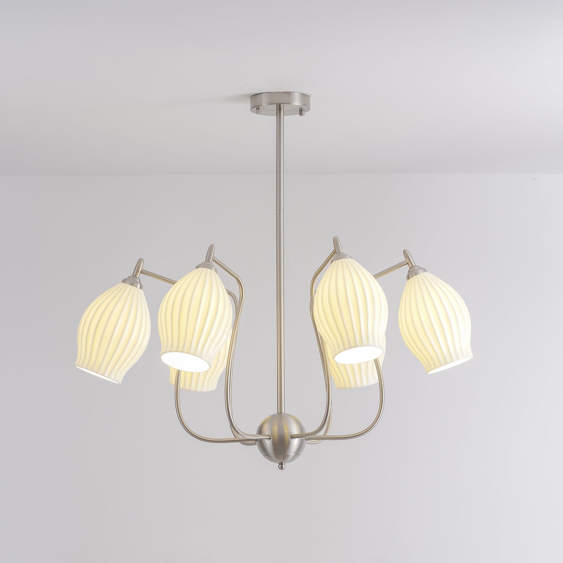 Lustra Chandelier Ceramic Ribbed Sculptural Glass Elegant - Letslighting