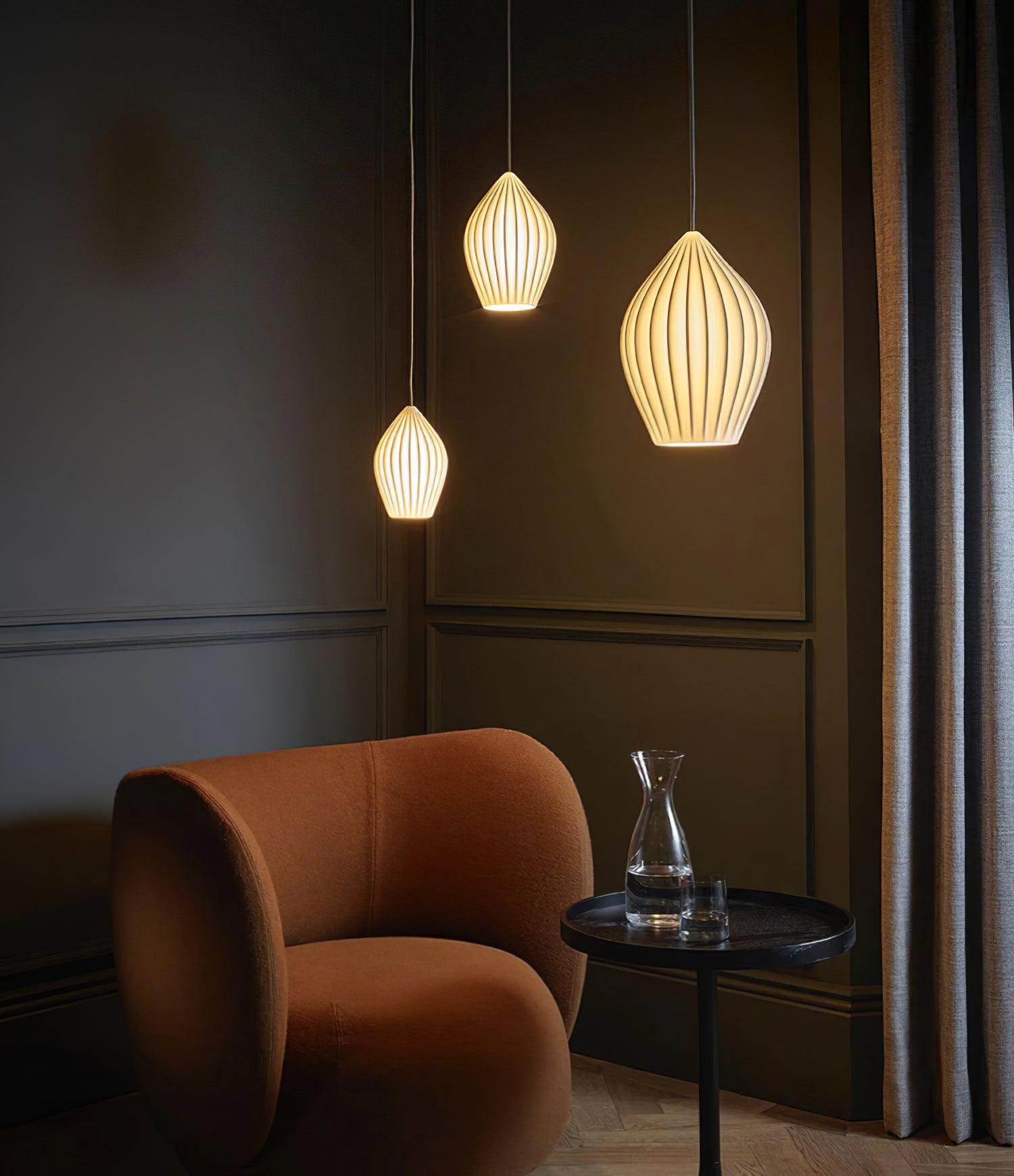 Ceramic Ribbed Pendant Light - Letslighting