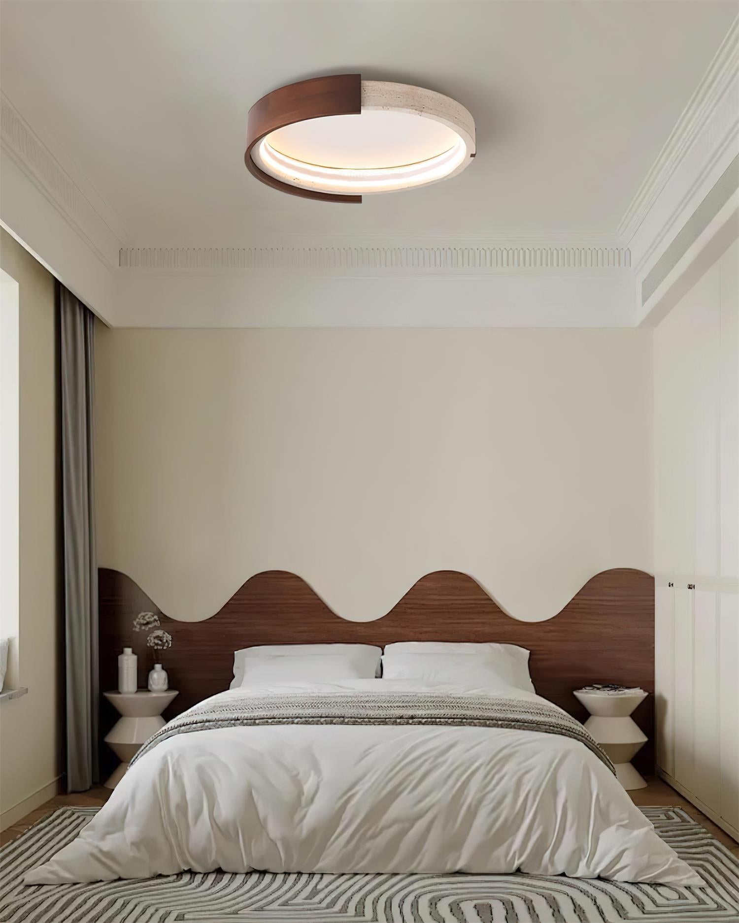 Ritta Ceiling Lamp Halo Sculptural Travertine & Wood - Letslighting