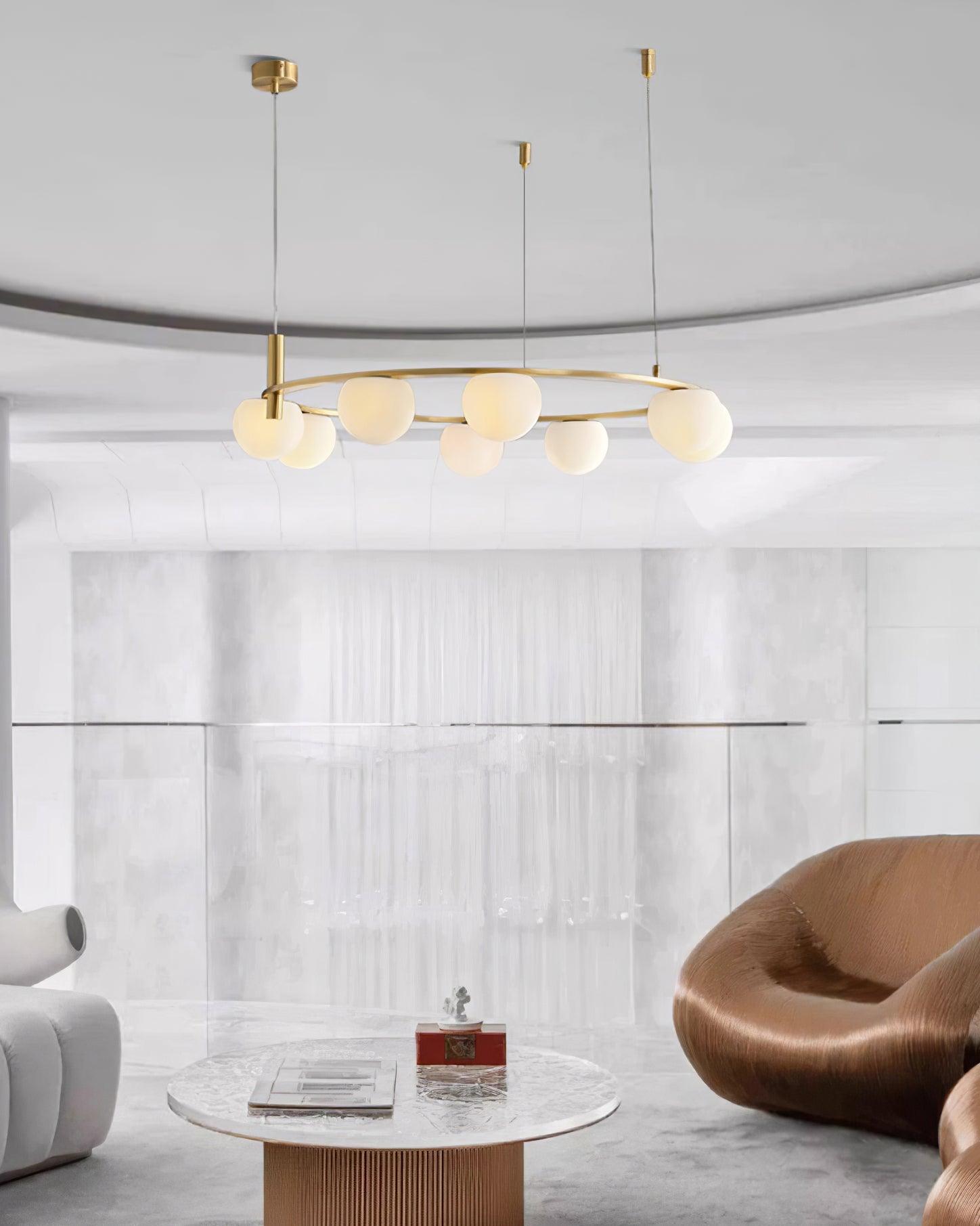 Chandelier Glass Globes Metal Ring Gold Finish Modern - Letslighting