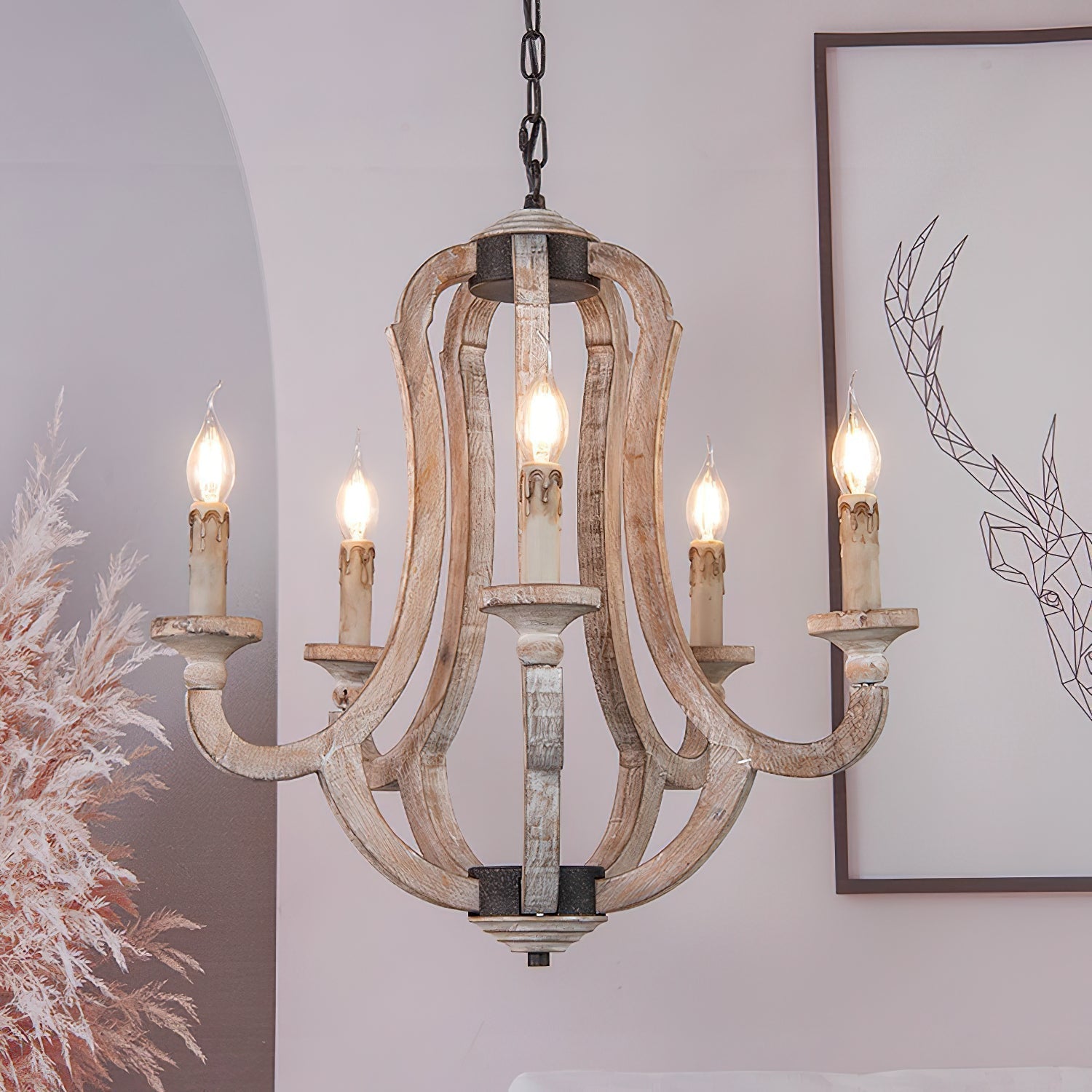 Myraean Vintage Industrial Hand-carved Wooden Chandelier - Lamp Copper