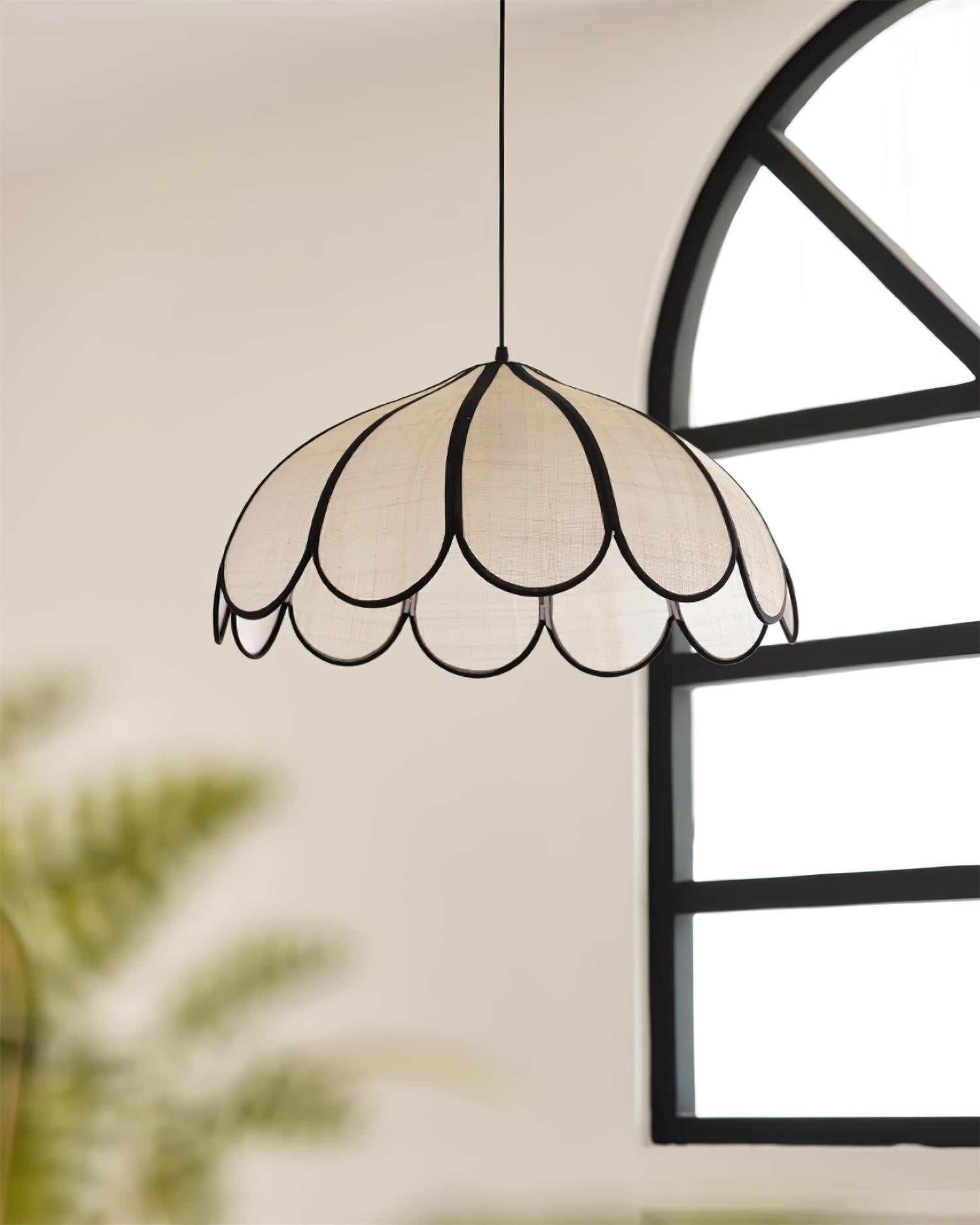 Pendant Lamp Scalloped Plant Fiber Shade Metal Frame Minimalist - Letslighting