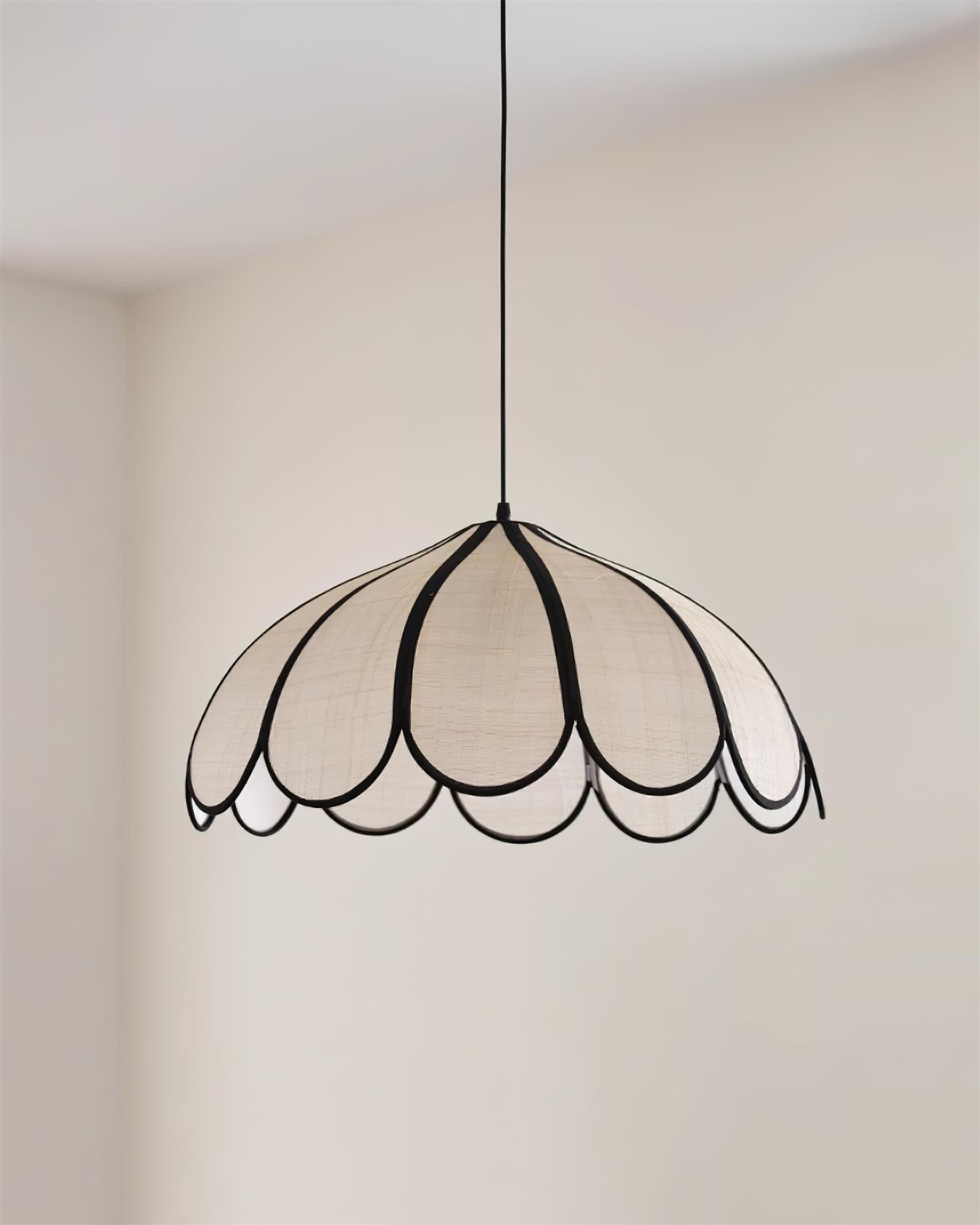 Pendant Lamp Scalloped Plant Fiber Shade Metal Frame Minimalist - Letslighting