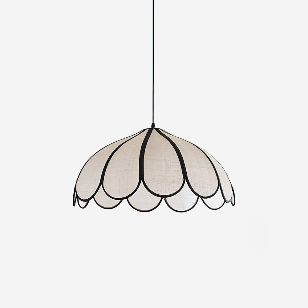 Pendant Lamp Scalloped Plant Fiber Shade Metal Frame Minimalist - Letslighting