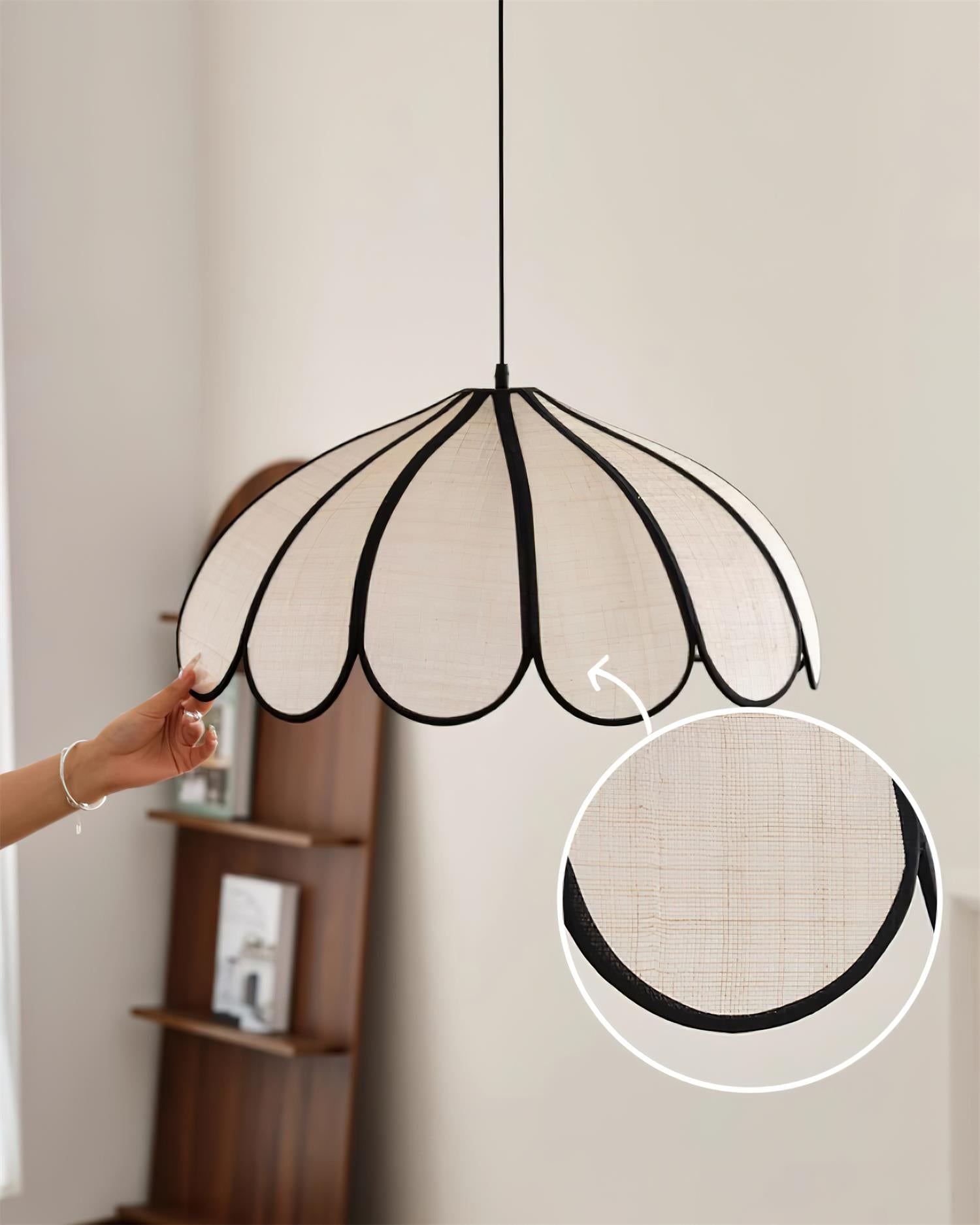 Pendant Lamp Scalloped Plant Fiber Shade Metal Frame Minimalist - Letslighting
