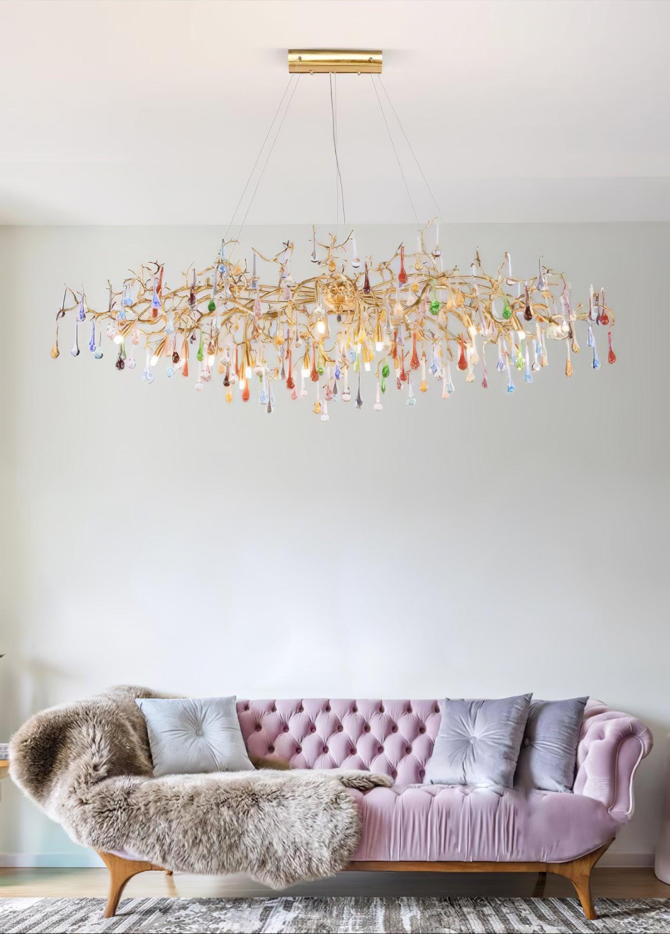Sytheir Colorful Raindrop Branch Brass Crystal Chandelier - Letslighting