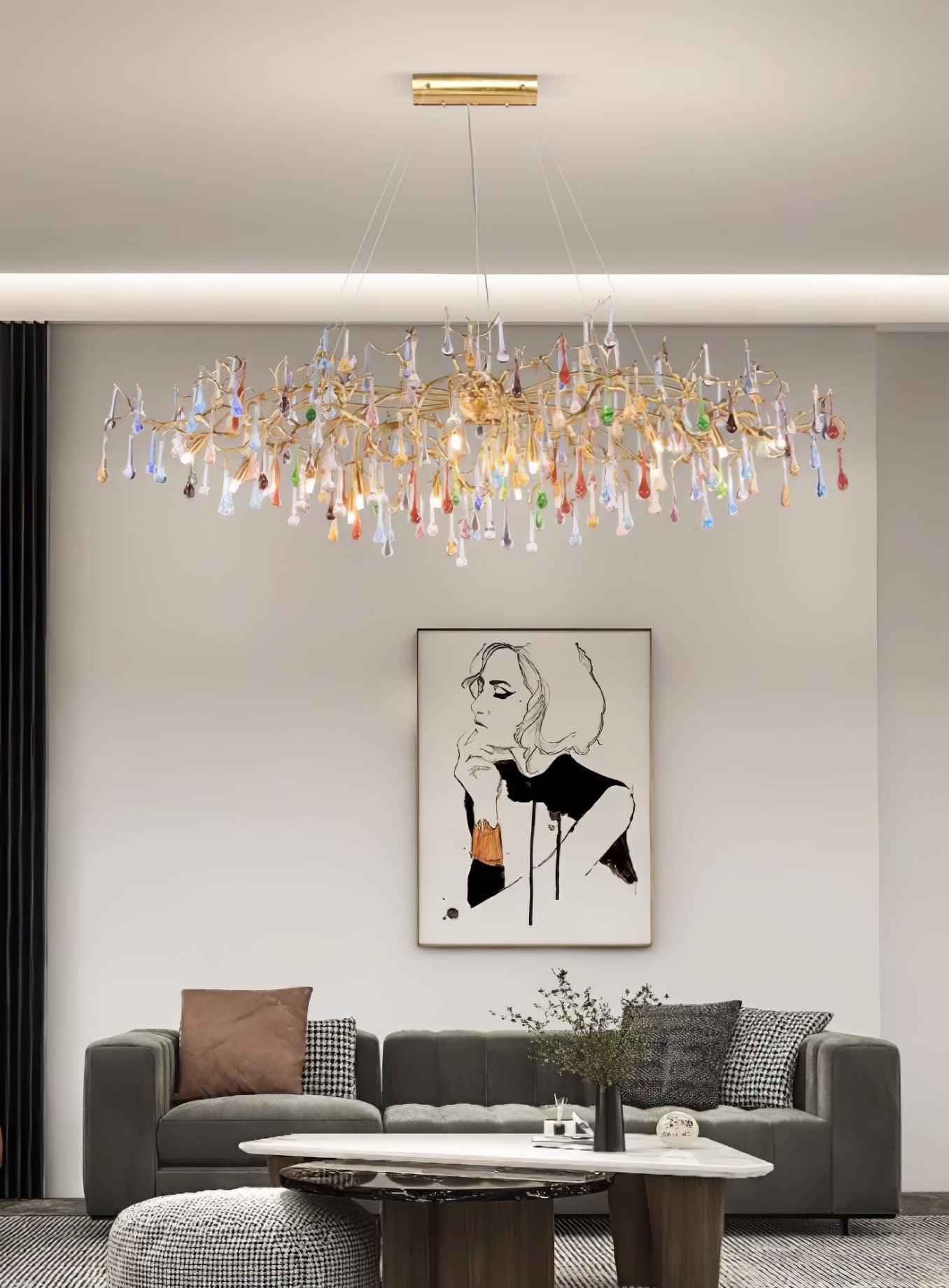 Sytheir Colorful Raindrop Branch Brass Crystal Chandelier - Letslighting