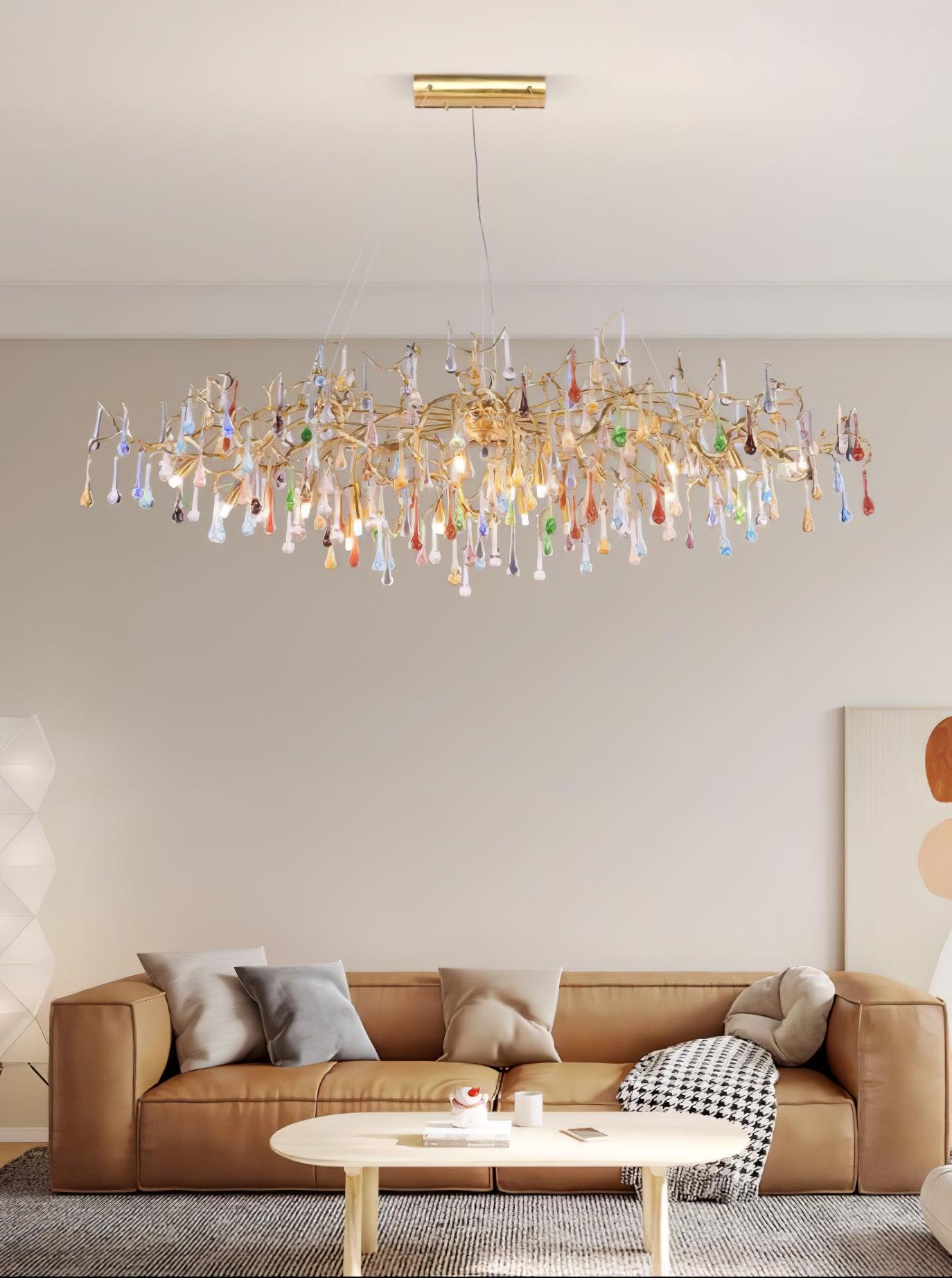 Sytheir Colorful Raindrop Branch Brass Crystal Chandelier - Letslighting