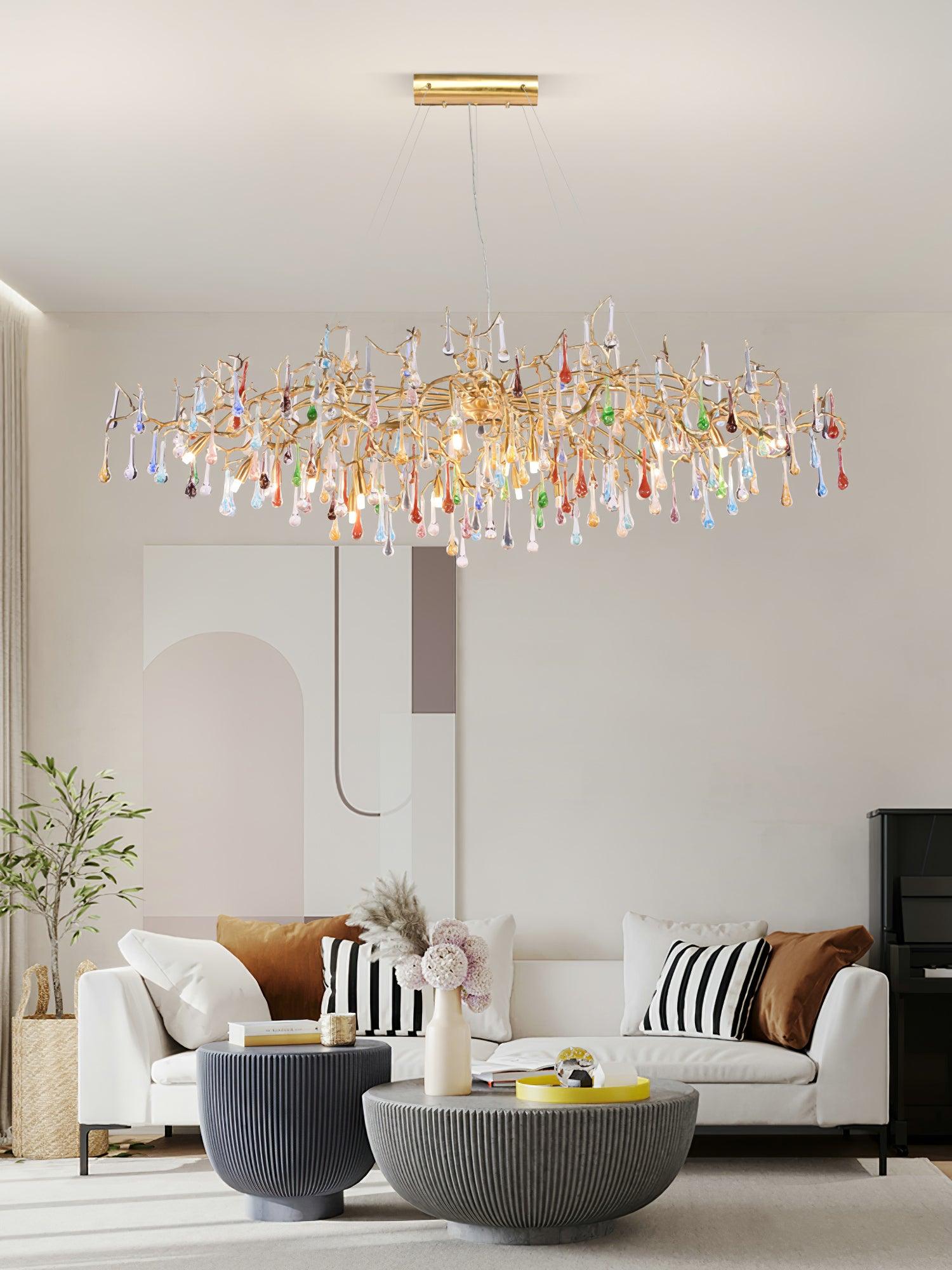Sytheir Colorful Raindrop Branch Brass Crystal Chandelier - Letslighting