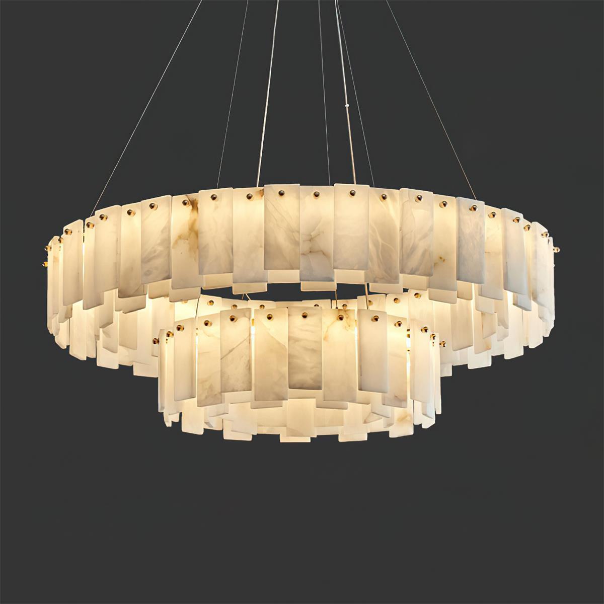 Corbett Chandelier Alabaster Staggered Panel Halo - Letslighting