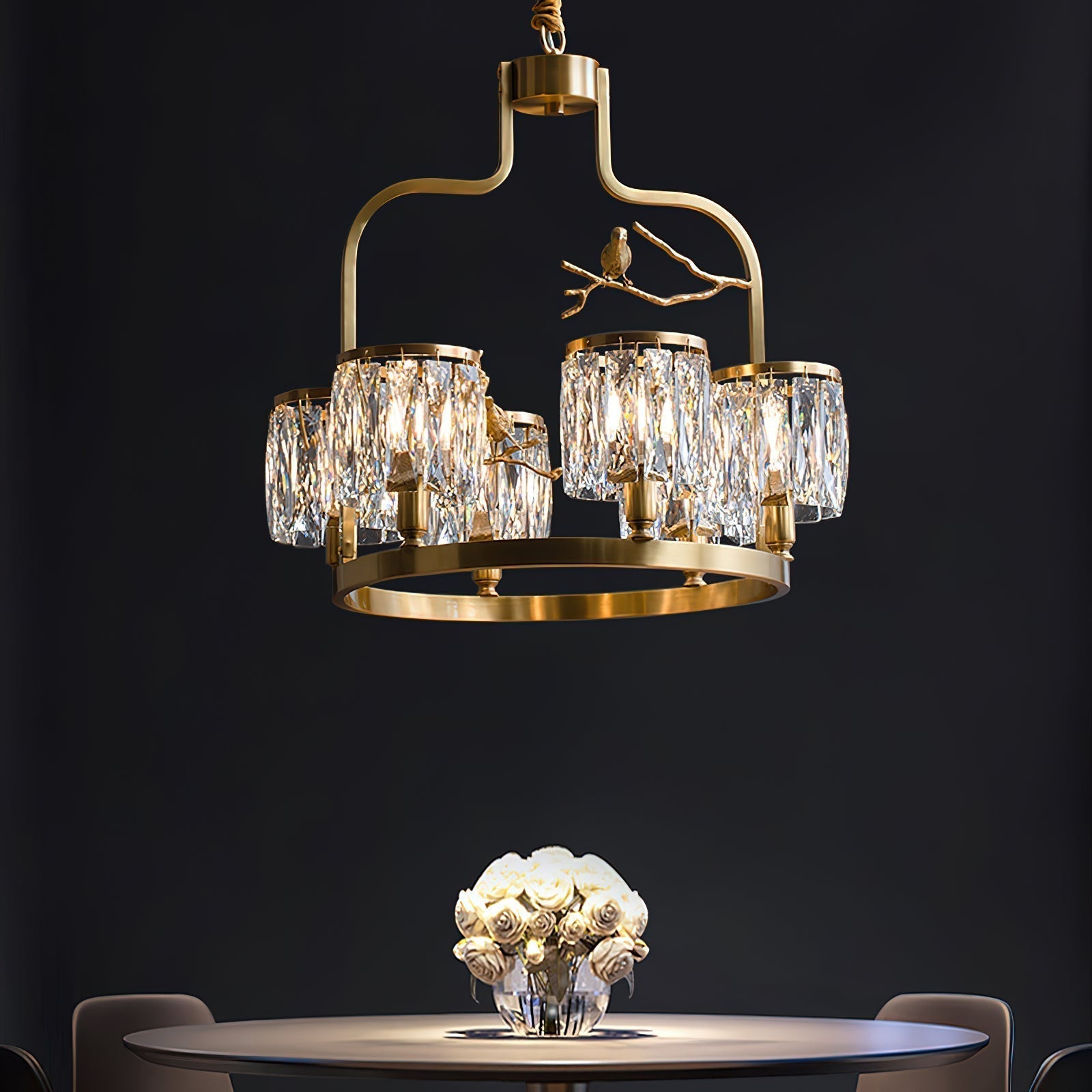 Zephyr Individual Creativity Bird Brass Crystal Chandelier - Lamp Copper