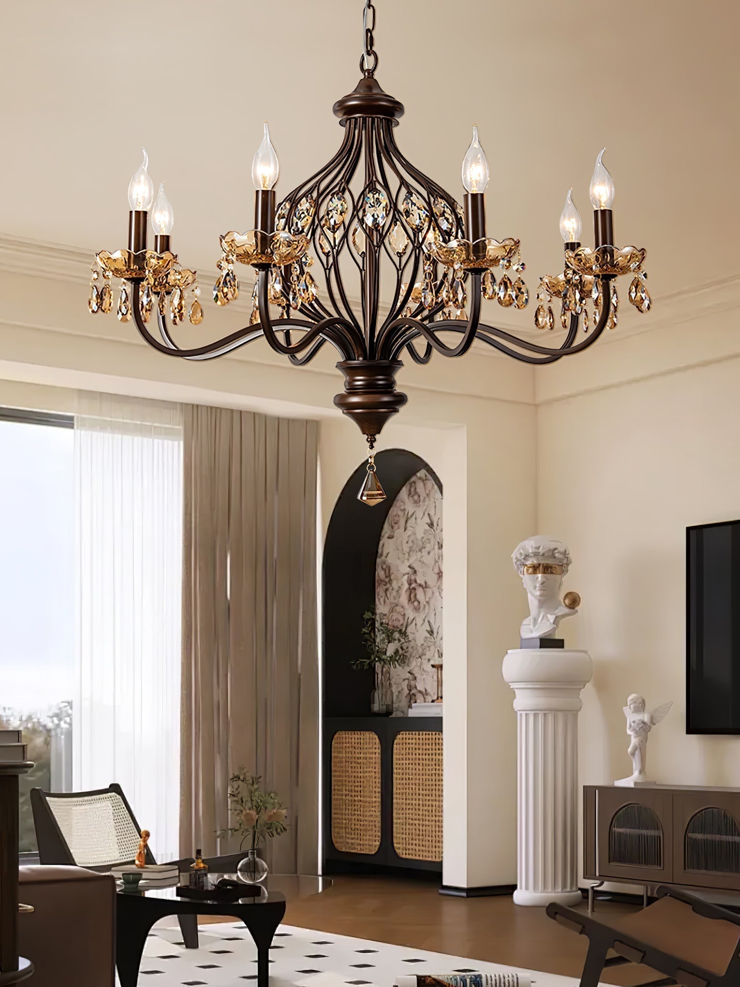 Enorel Vintage Bronze Crystal Chandelier - Letslighting