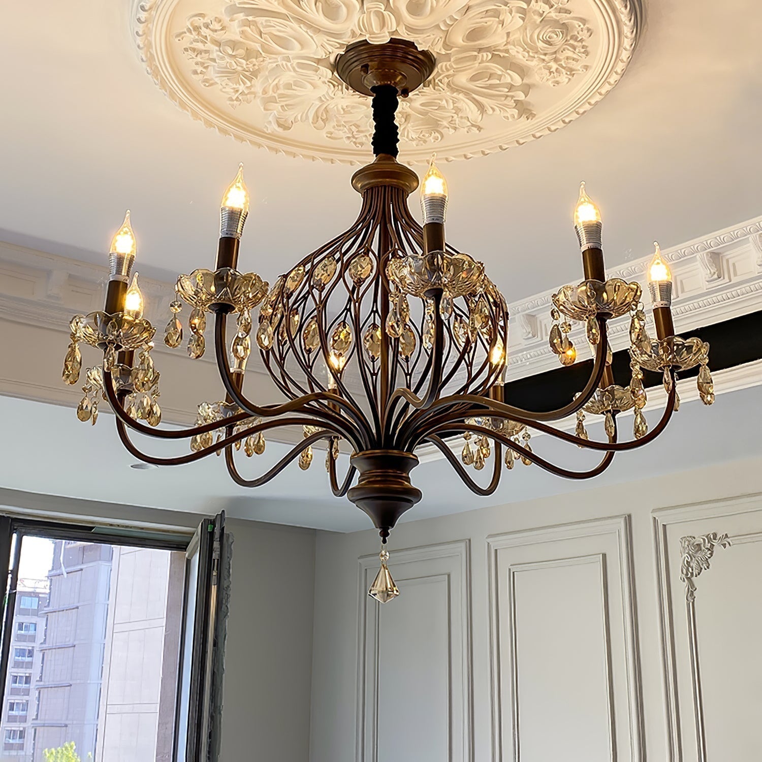 Enorel Vintage Bronze Crystal Chandelier - Letslighting