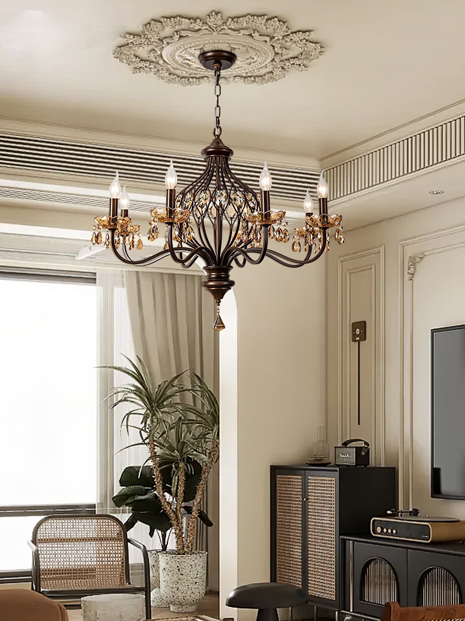 Enorel Vintage Bronze Crystal Chandelier - Letslighting
