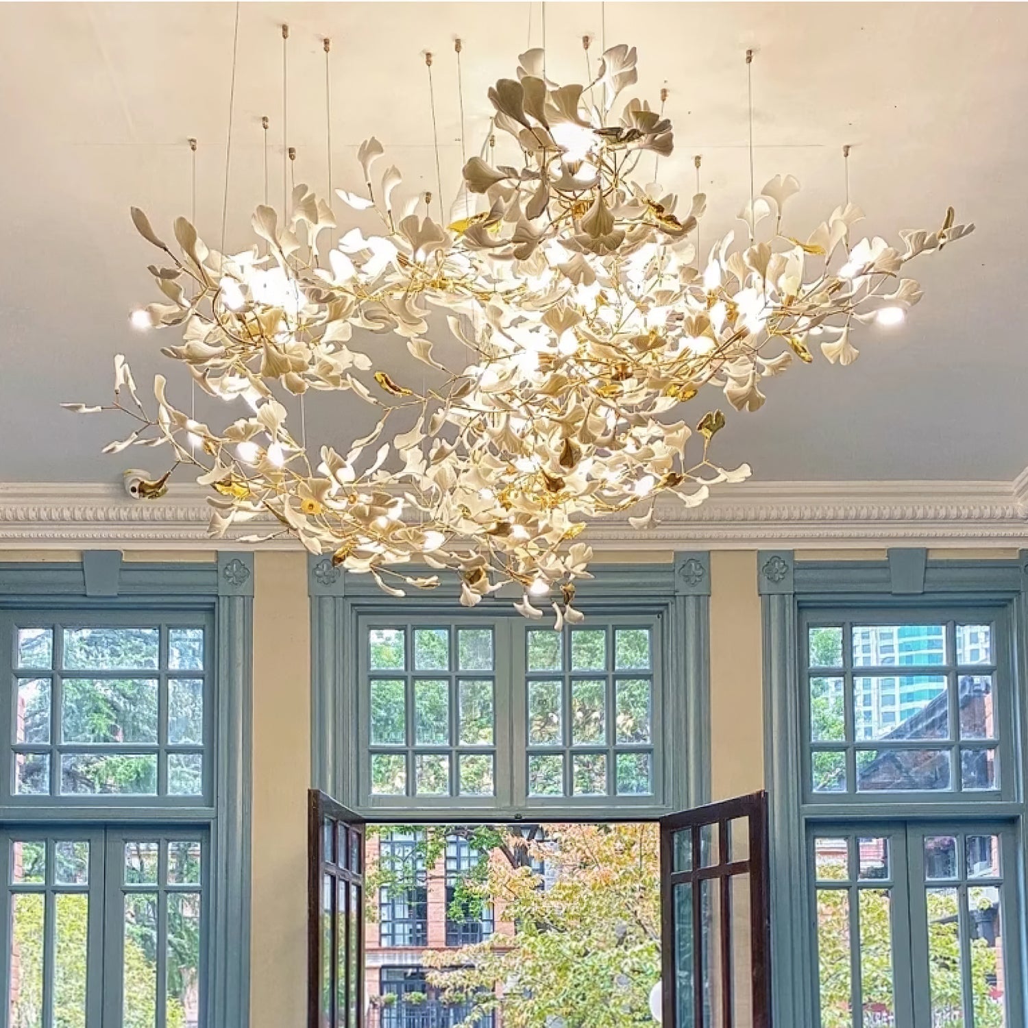 Eurzoris Gingko Metal Leaf Chandelier - Letslighting