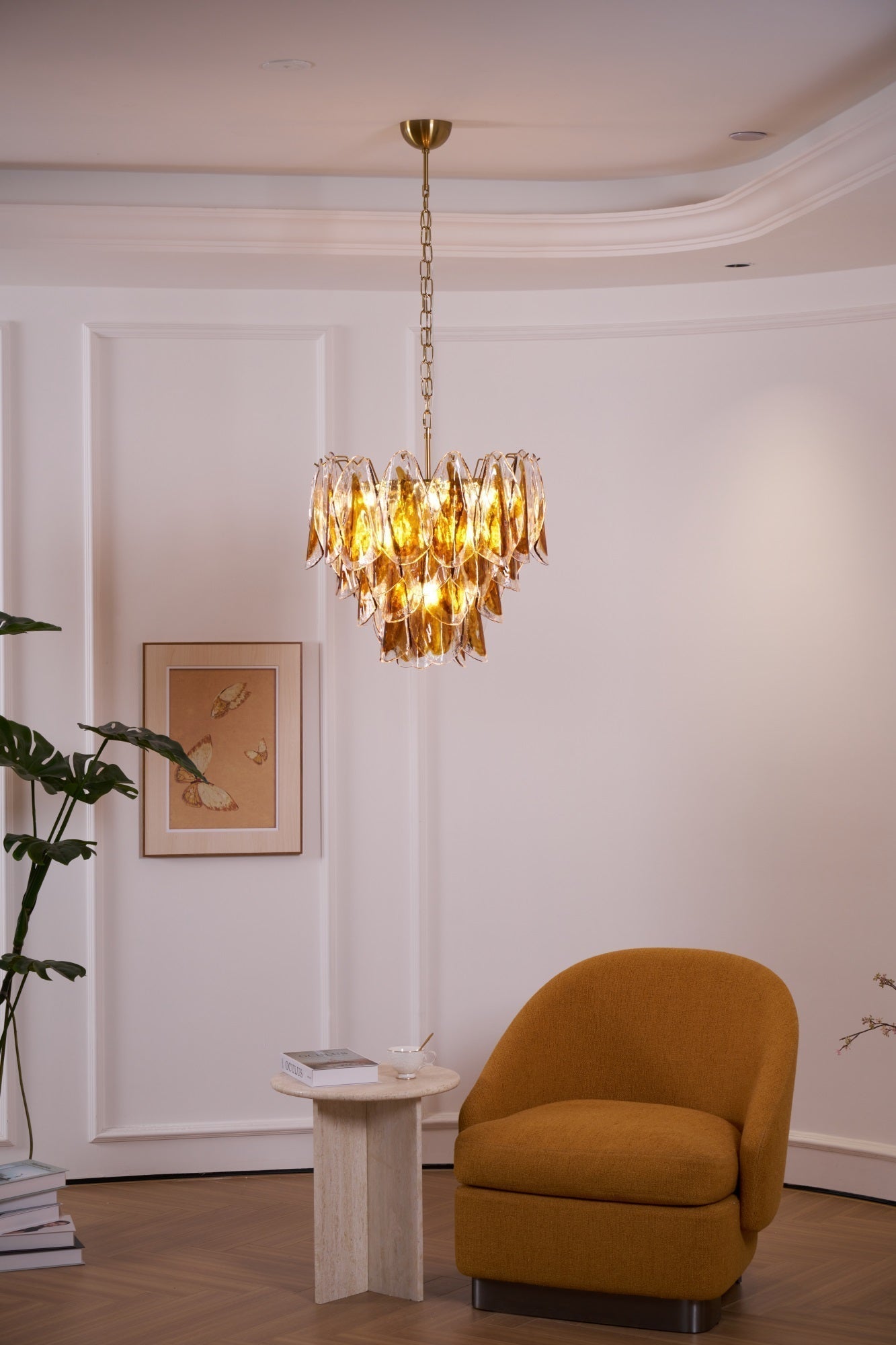 Aurora Chandelier Amber Leaf Glass Layered Organic Warmth - Letslighting