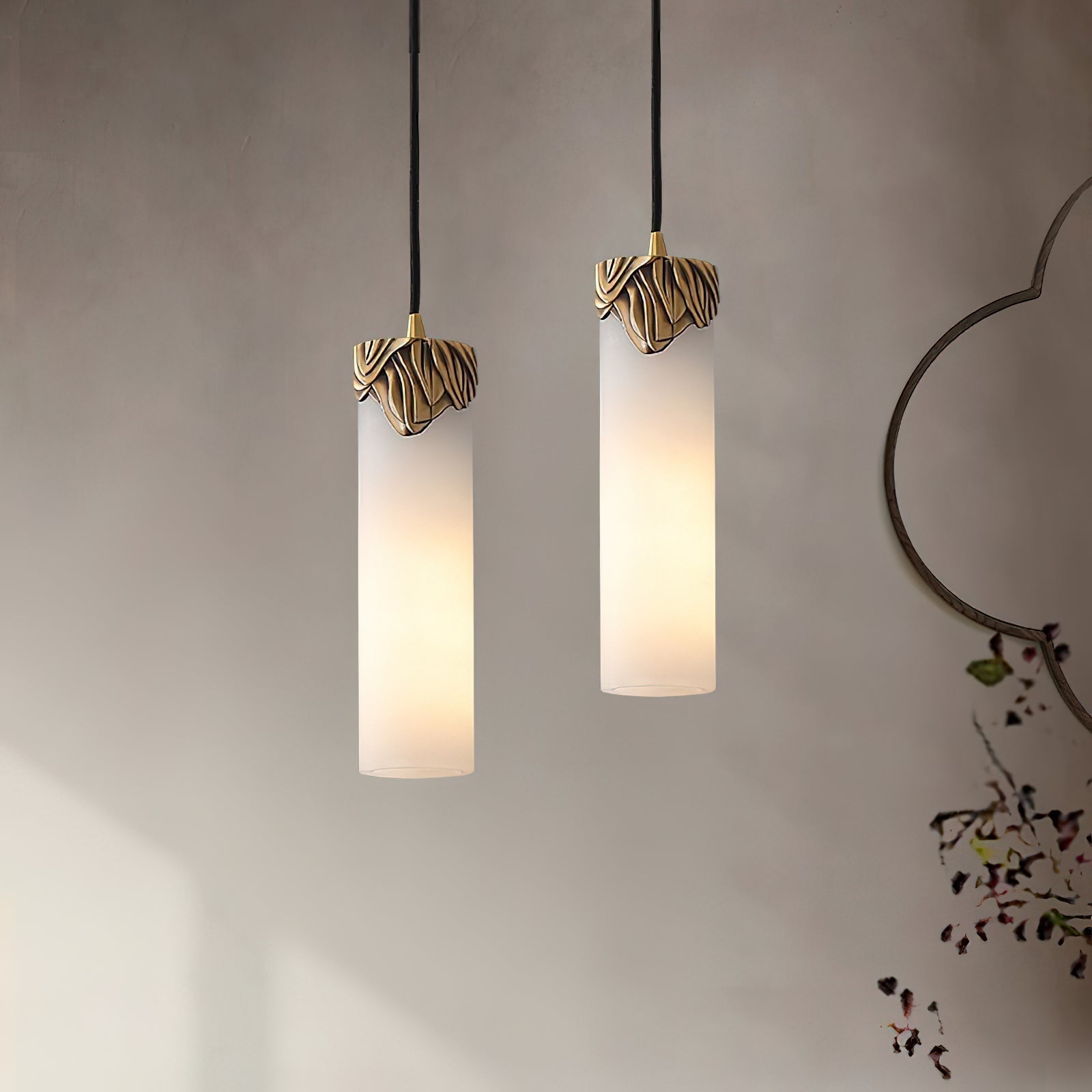Quiver Modern Minimalist Brass Alabaster Pendant Light - Lamp Copper