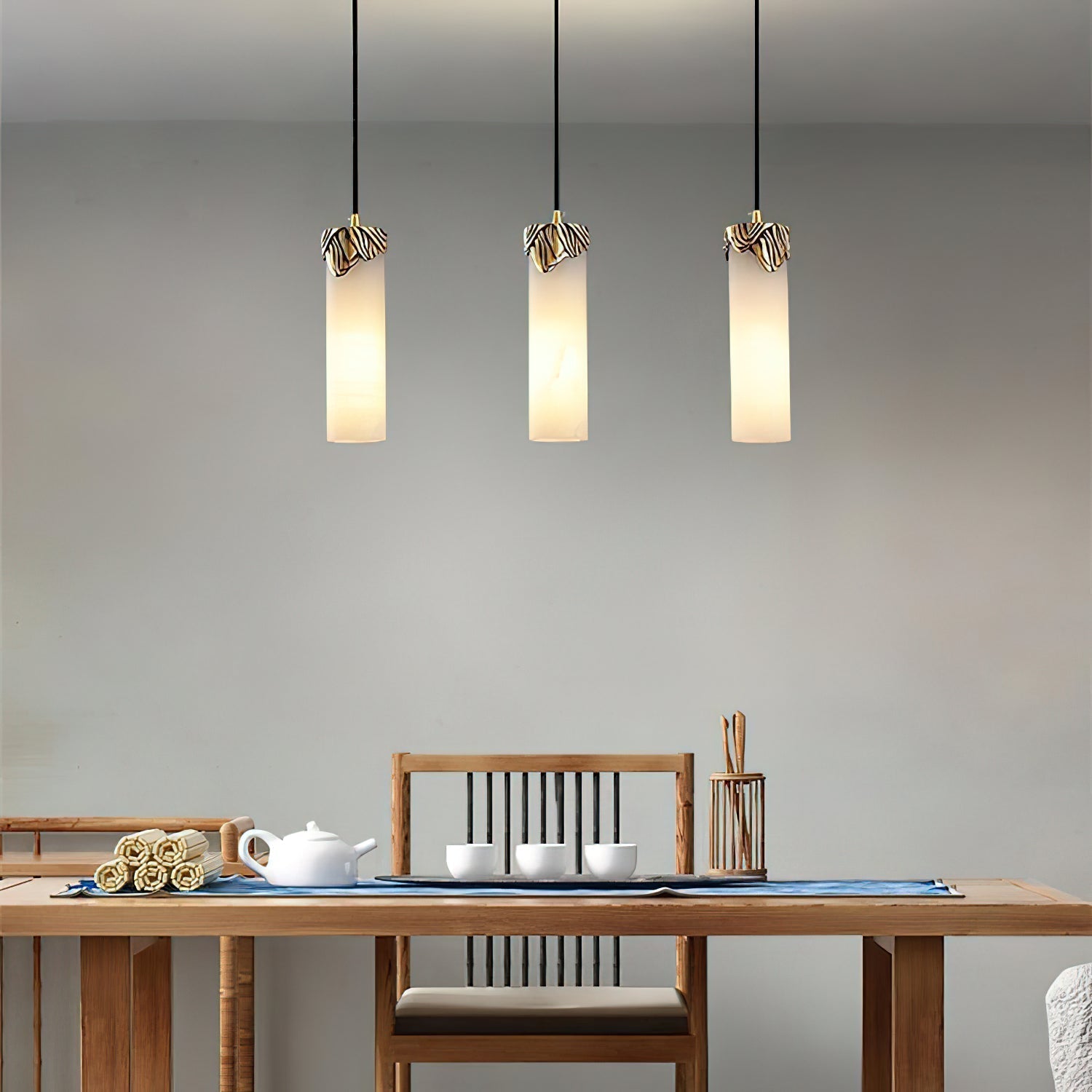 Quiver Modern Minimalist Brass Alabaster Pendant Light - Lamp Copper