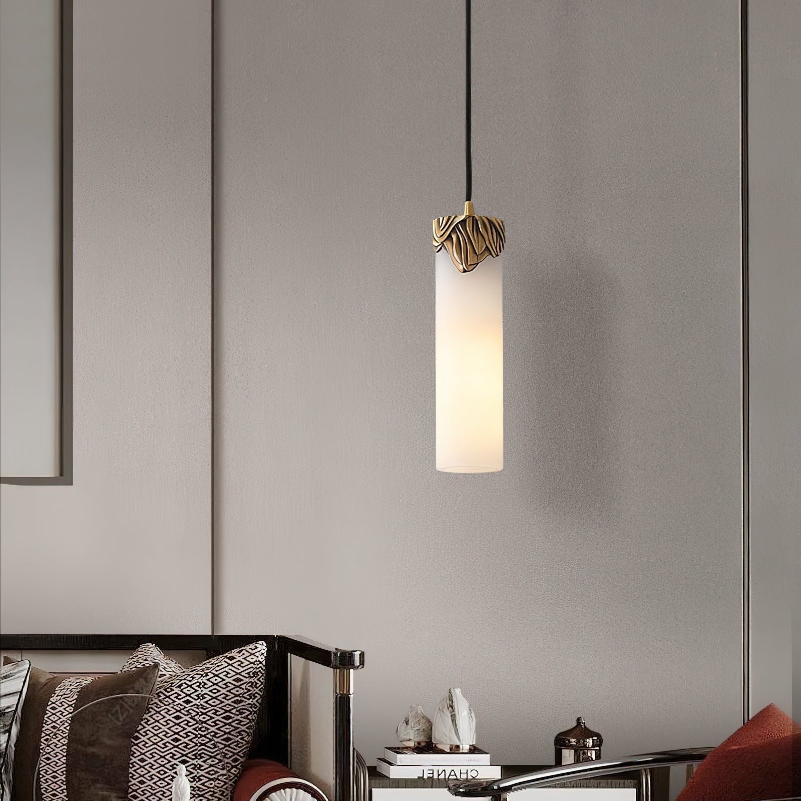 Quiver Modern Minimalist Brass Alabaster Pendant Light - Lamp Copper