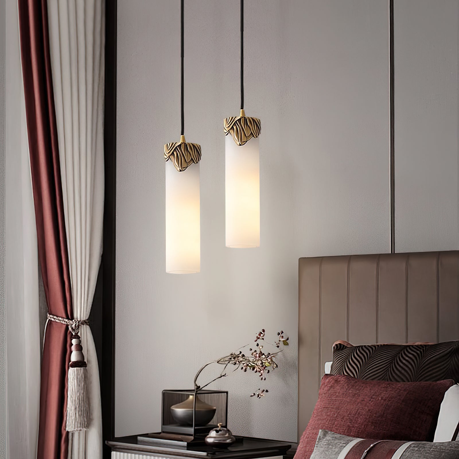 Quiver Modern Minimalist Brass Alabaster Pendant Light - Lamp Copper