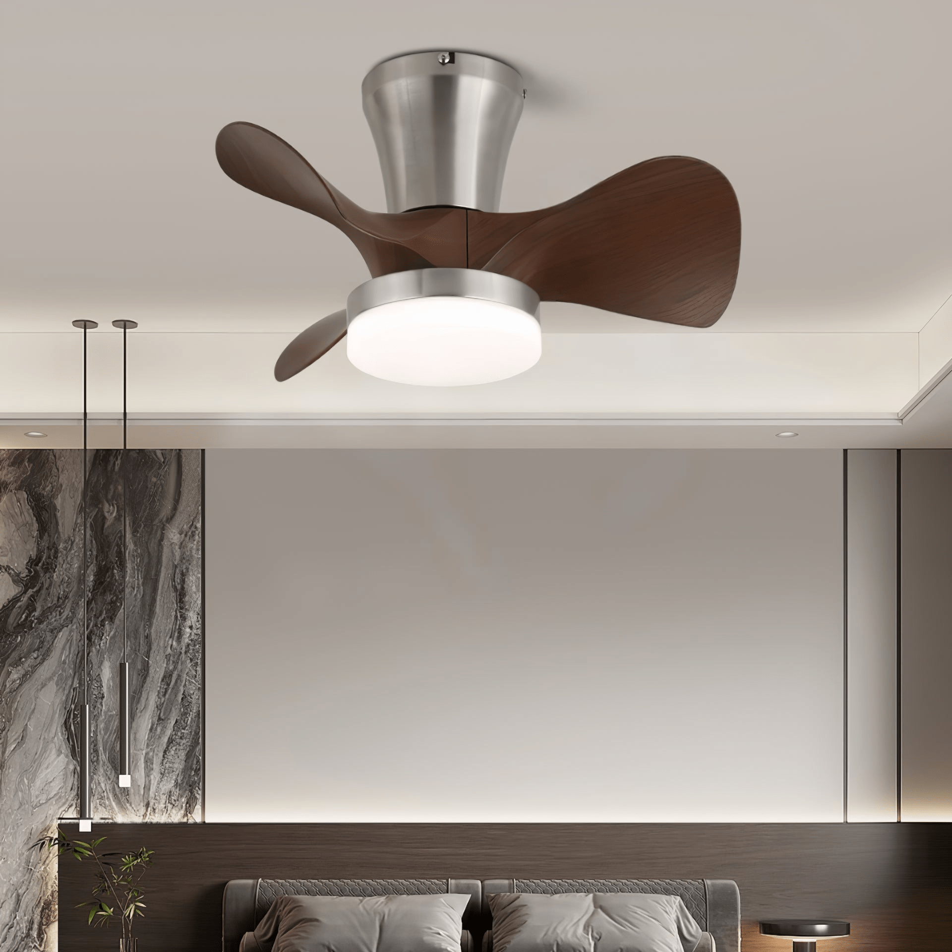 Ventilador de Techo Nera Moderno de Madera con Luz, primer plano de las aspas
