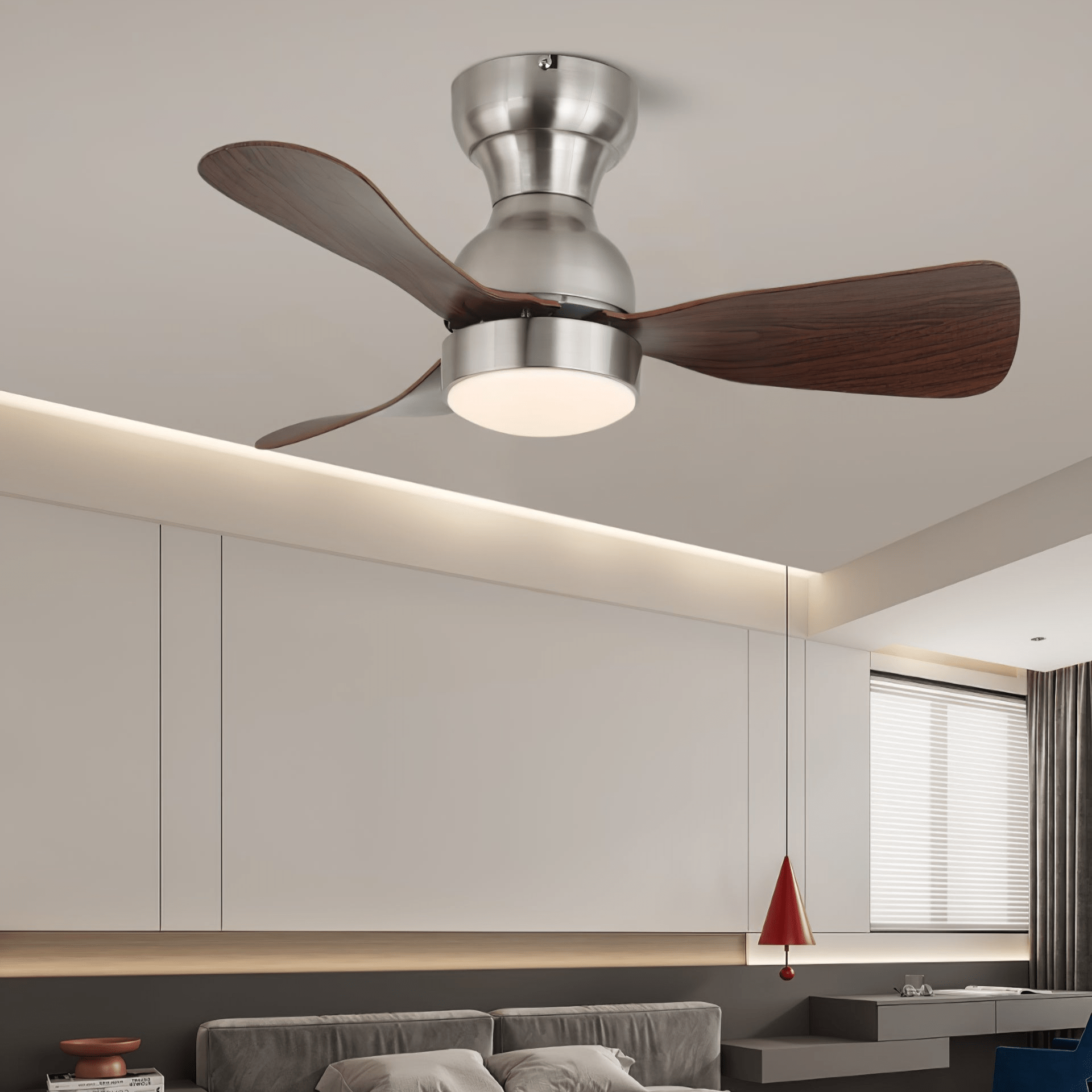 Ventilador de Techo Moderno Aurdorus con Luz de Madera y mando a distancia