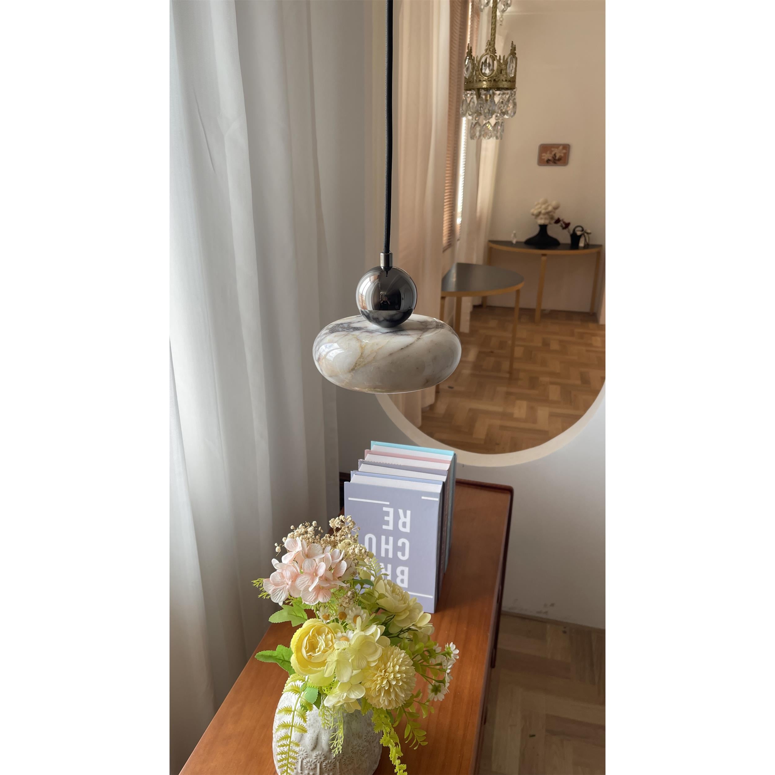 Ridge Modern Minimalist Marble Metal Pendant Lamp - Lamp Copper