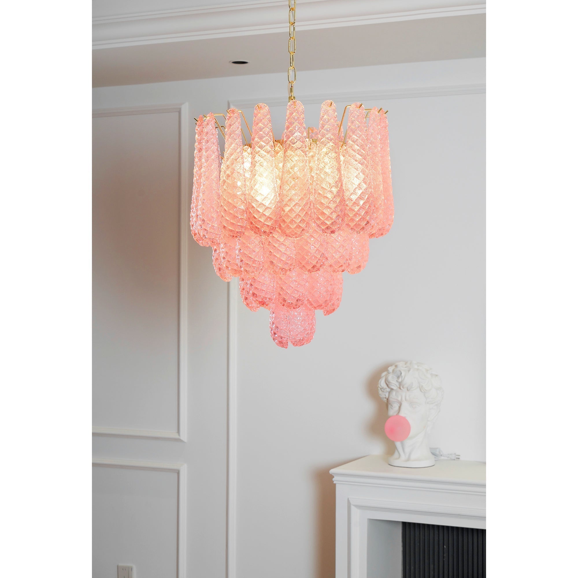 Junto Postmodern Luxury Drop Pink Metal Glass Chandelier - Lamp Copper