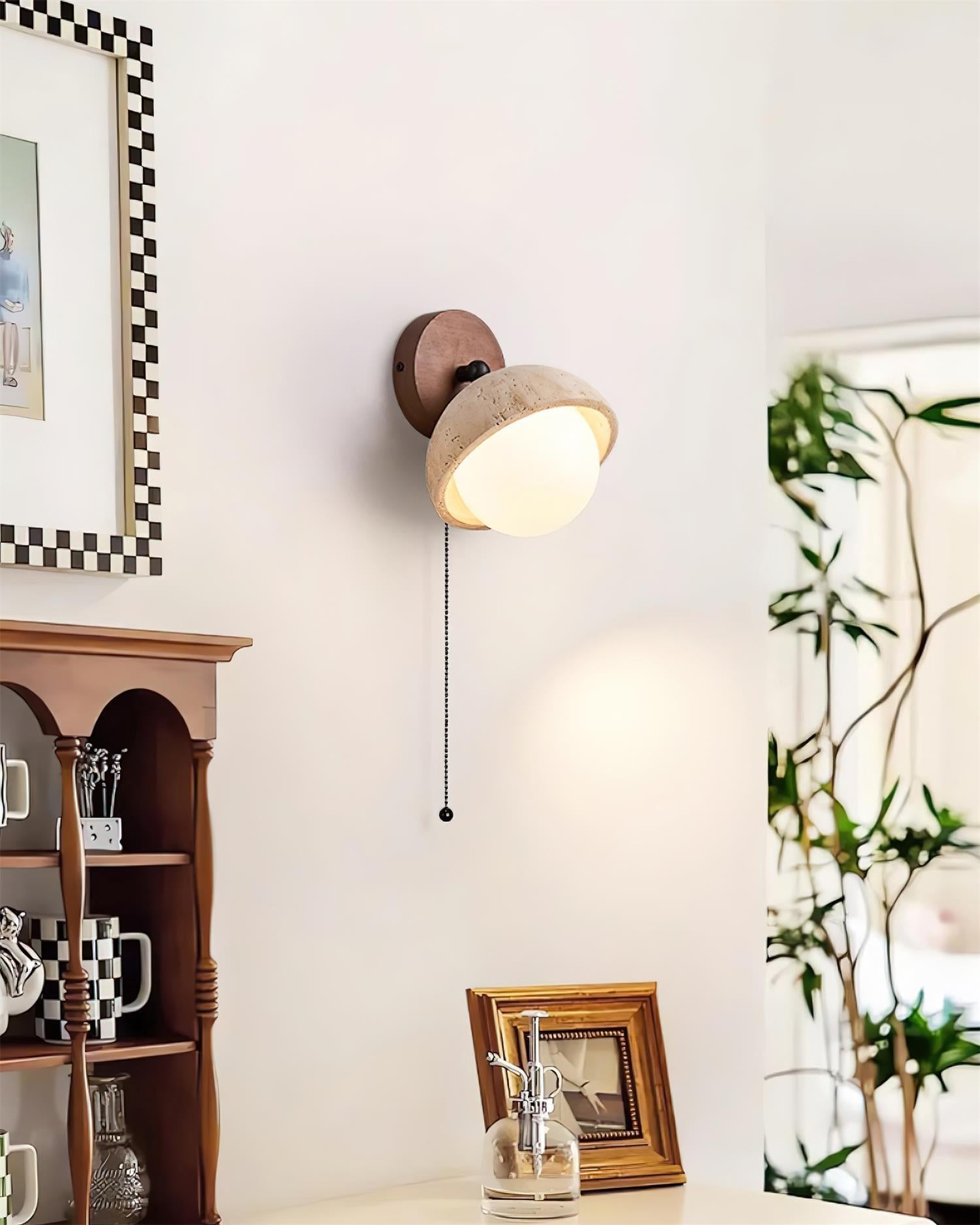 Wall Lamp Travertine and Wood Minimalist Soft Glow Modern Accent - Letslighting