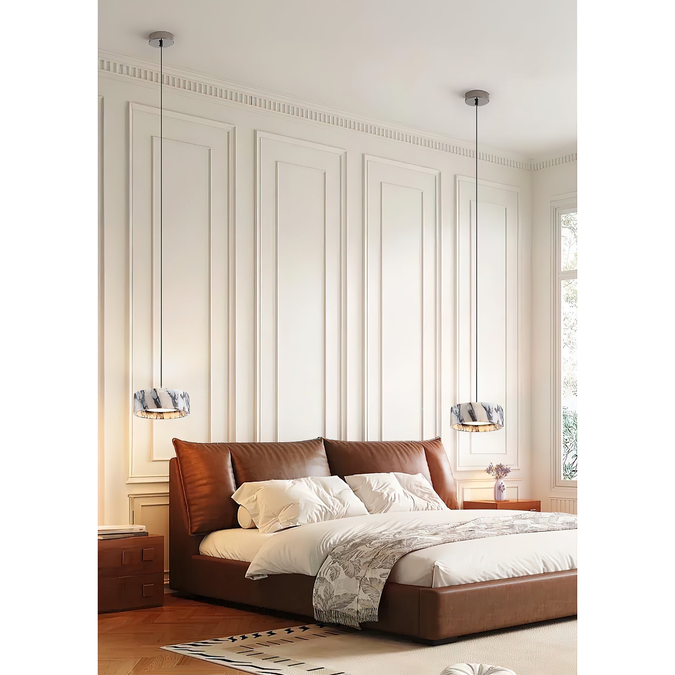 Glide Modern Minimalist Marble Metal Pendant Lamp - Lamp Copper