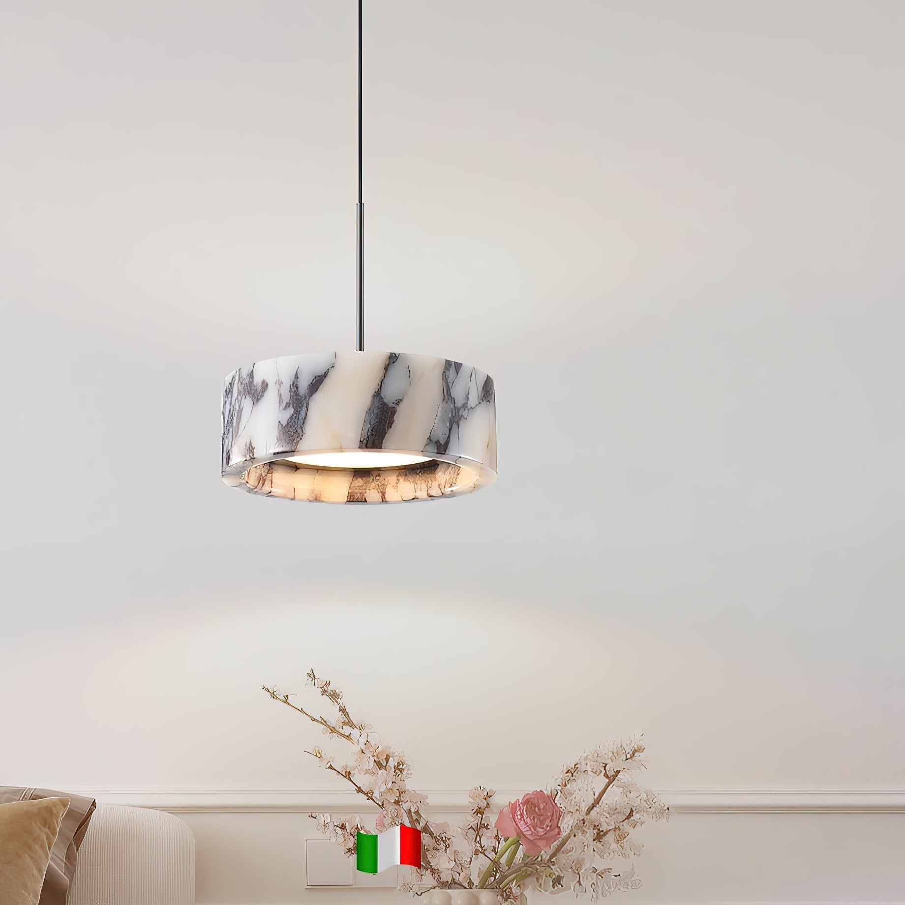 Glide Modern Minimalist Marble Metal Pendant Lamp - Lamp Copper