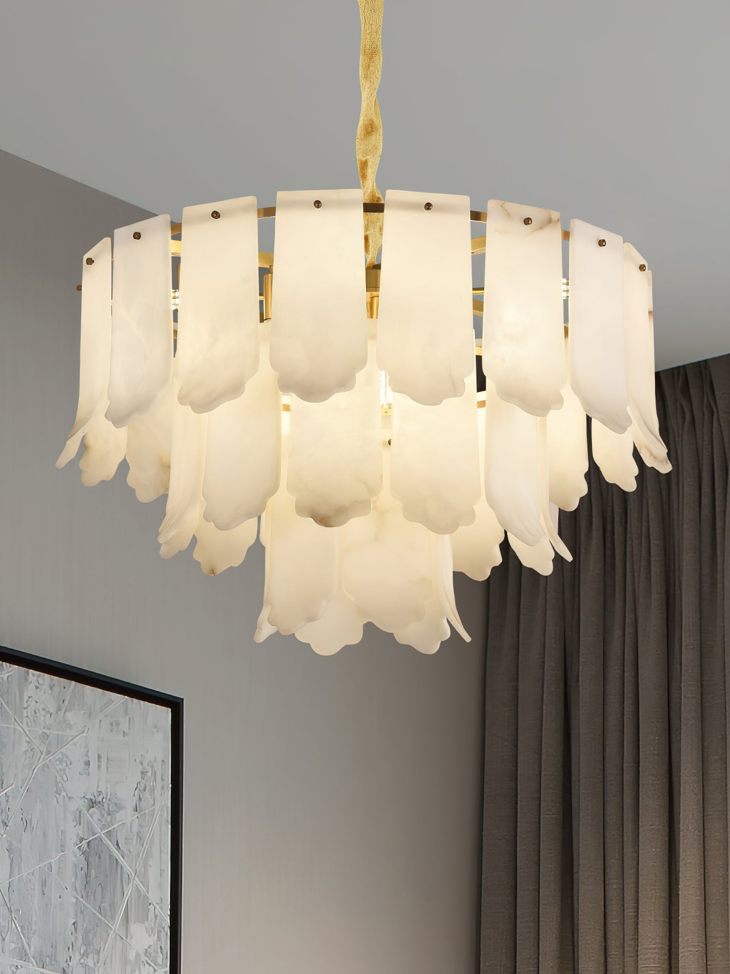 Hue Postmodern Luxury Brass Alabaster Chandelier - Lamp Copper