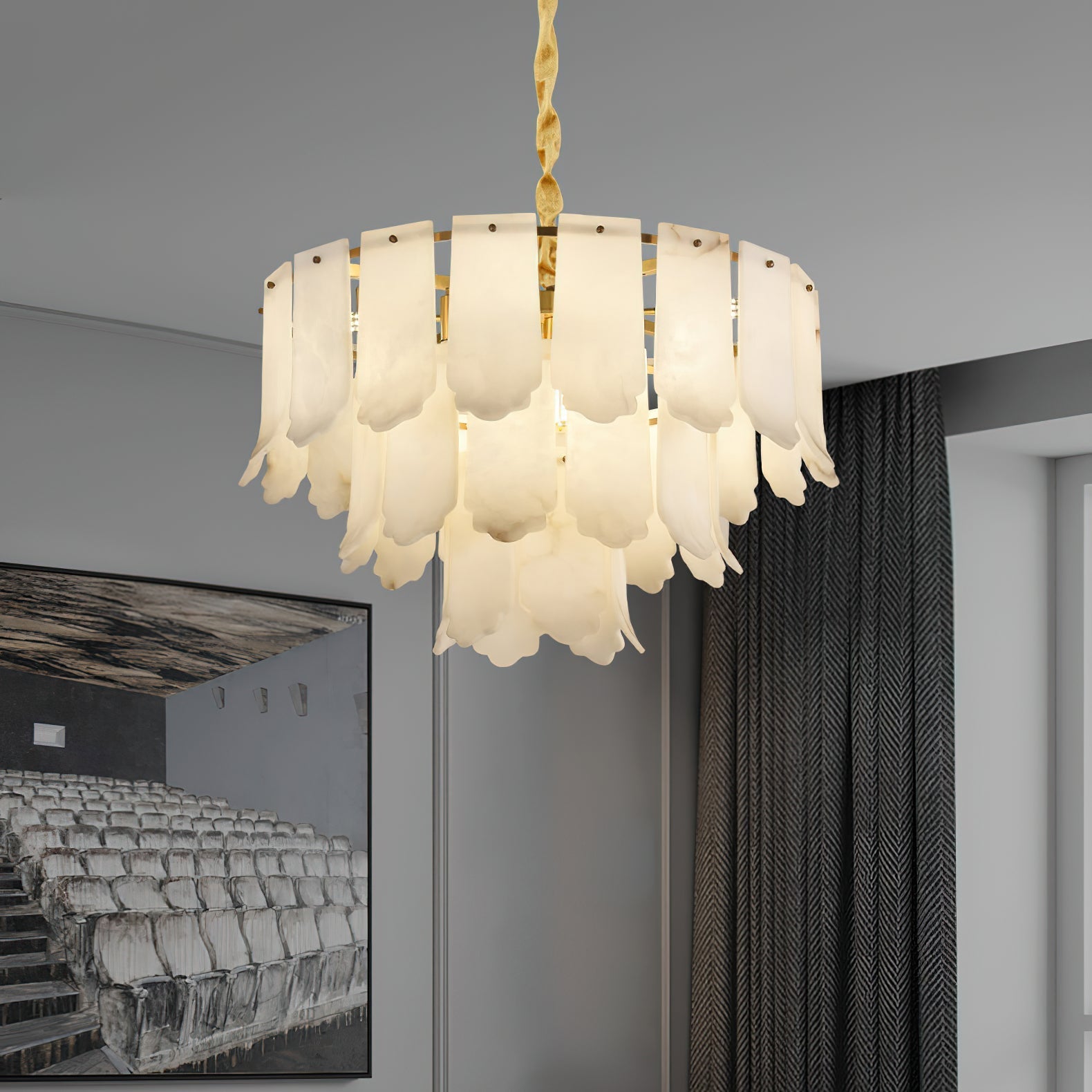 Hue Postmodern Luxury Brass Alabaster Chandelier - Lamp Copper