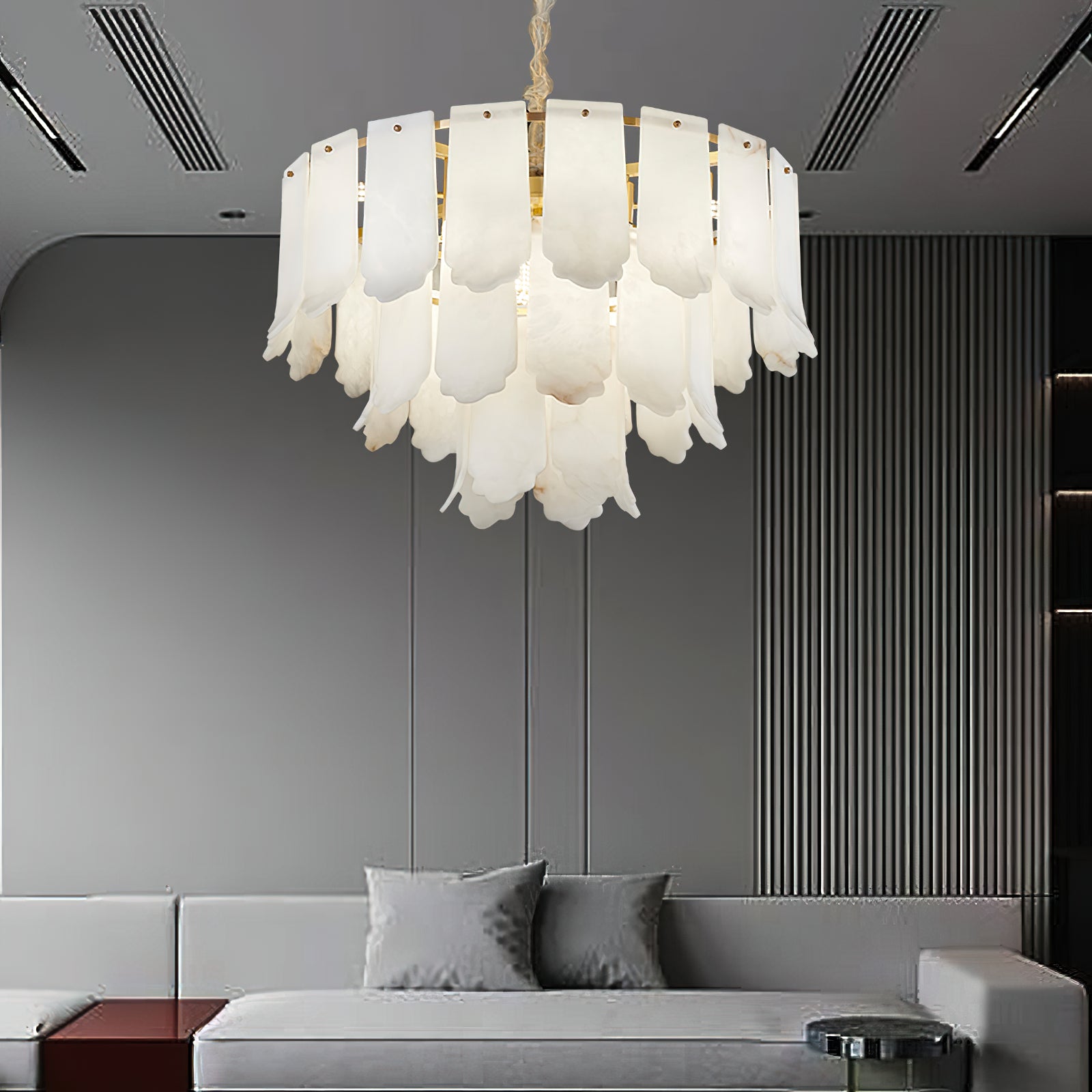 Hue Postmodern Luxury Brass Alabaster Chandelier - Lamp Copper