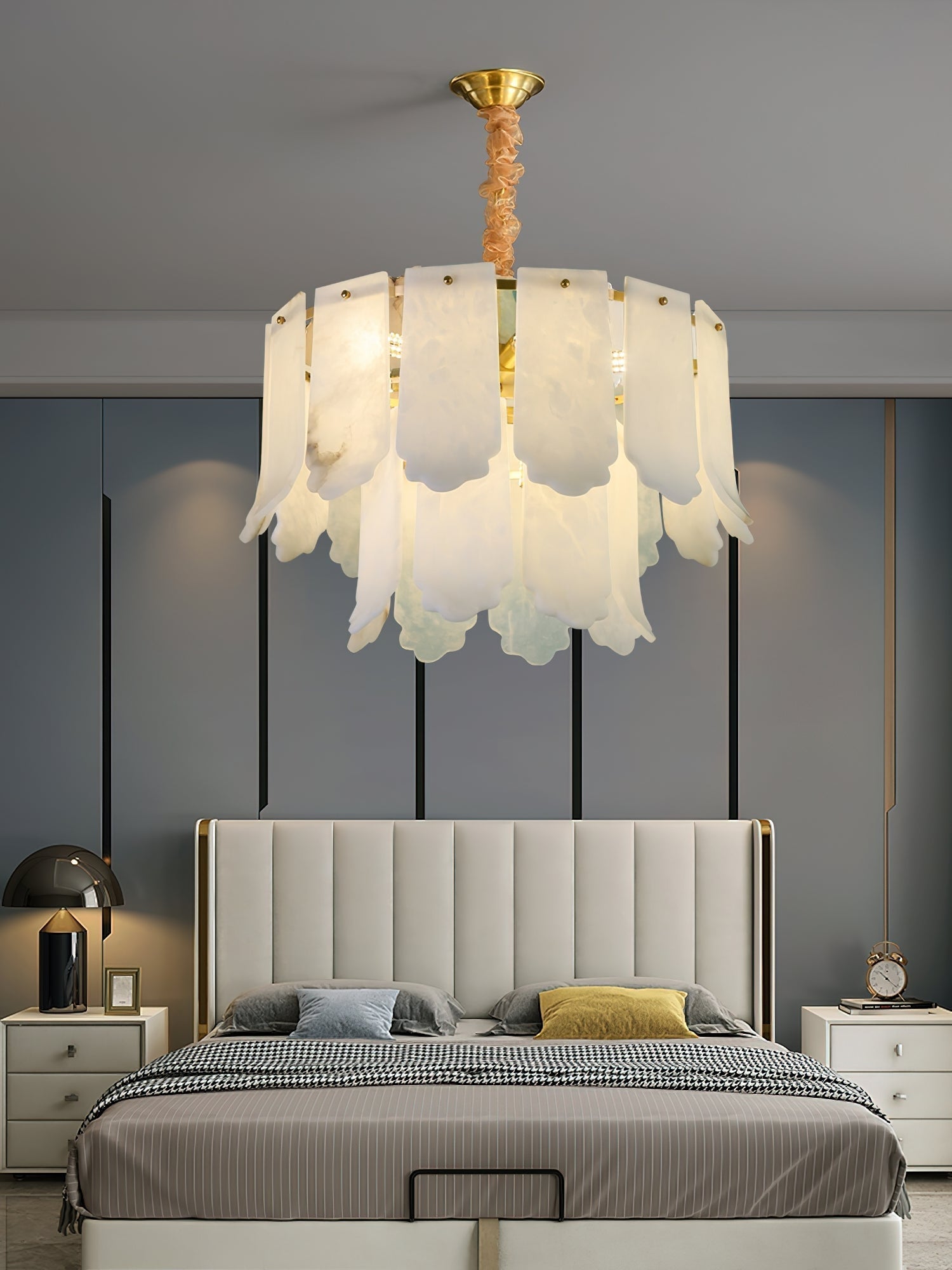 Hue Postmodern Luxury Brass Alabaster Chandelier - Lamp Copper